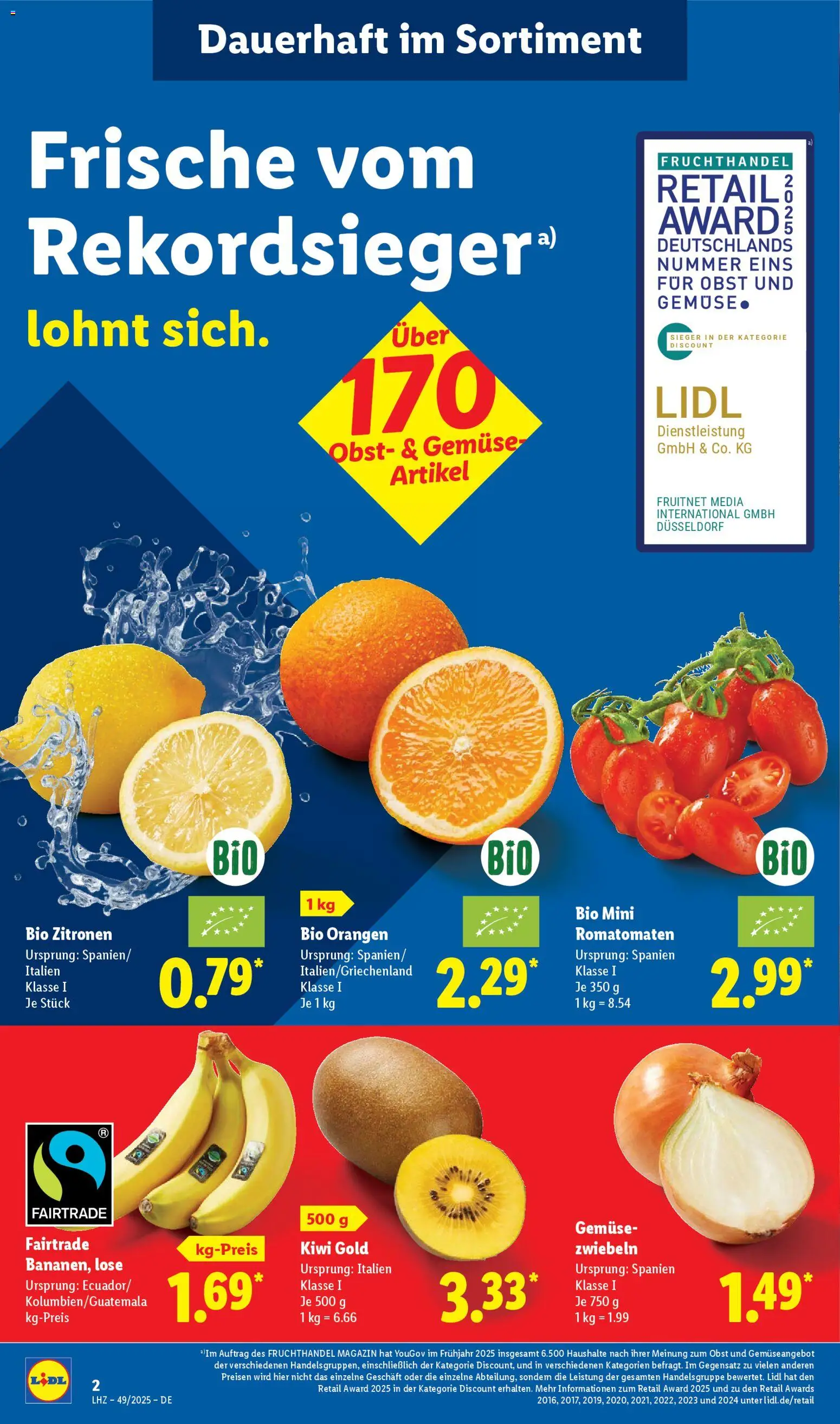 Lidl Prospekt Gladenbach – gültig ab 01.12.2025 | Seite: 2 | Produkte: Gemüse, Obst, Kiwi, Zitronen