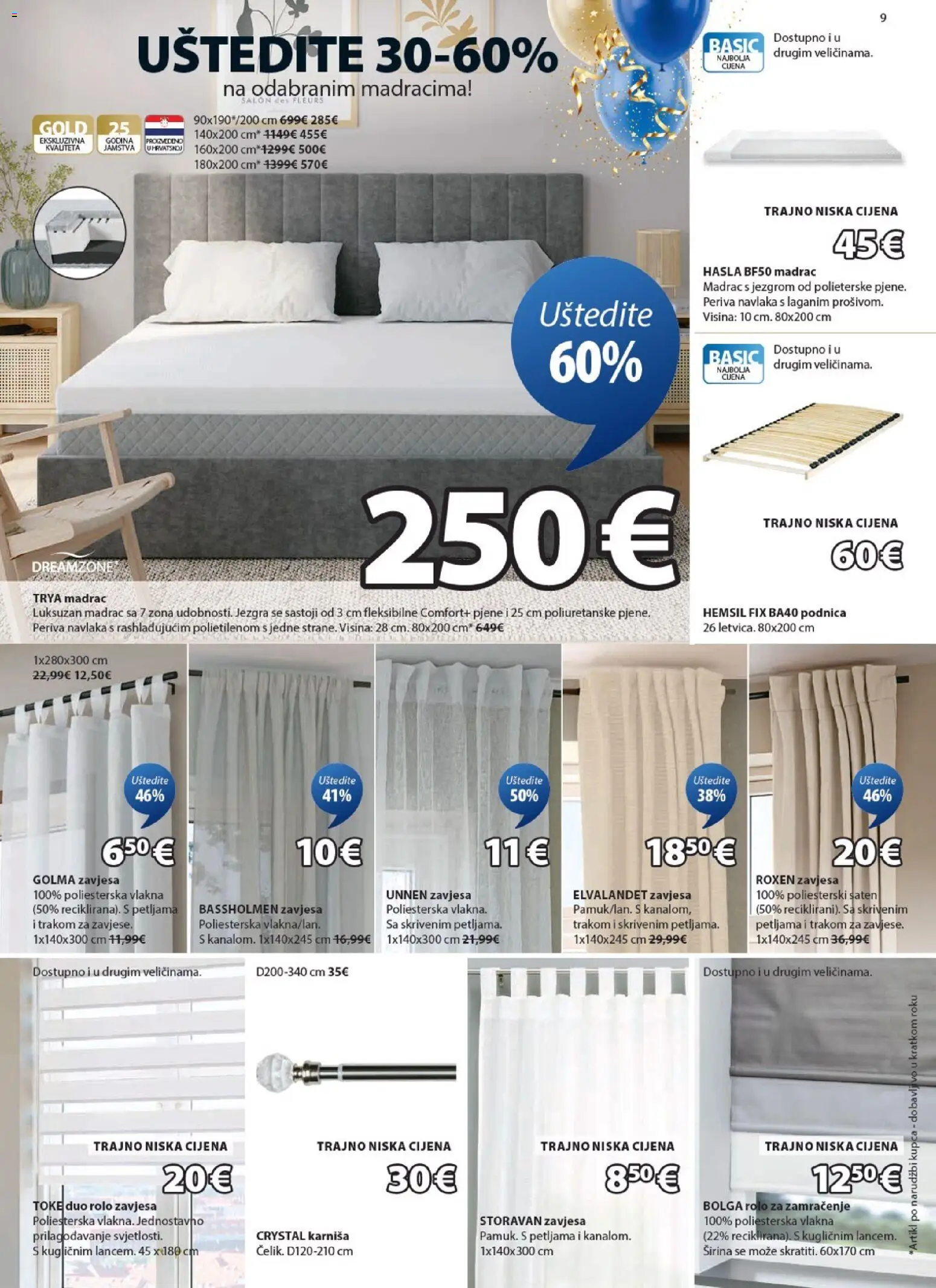 JYSK katalog | vrijedi od 12.11.2025 | Stranica: 9 | Proizvodi: Rolo zavjesa, Madrac, Zavjesa