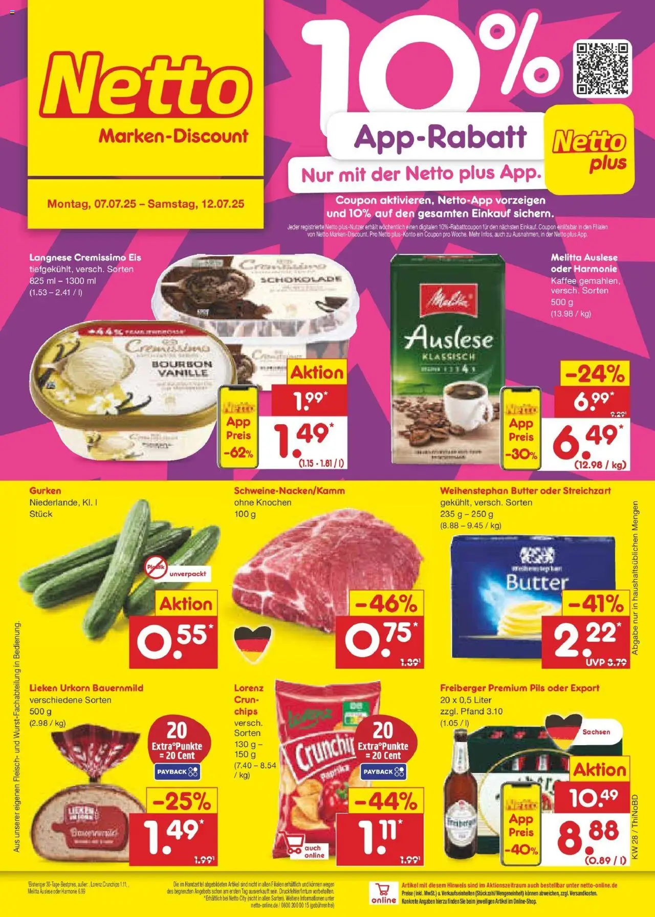 Netto Marken-Discount prospekt Herzberg	 - gültig ab dem 07.07.2025 | Seite: 1 | Produkte: Weihenstephan butter, Fleisch, Gurken, Eis