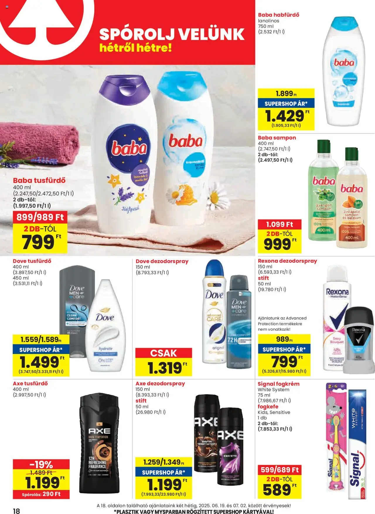 Spar akciós ujság - amely érvényes a következő dátumtól: 19.06.2025 | Oldal: 18 | Termékek: Sampon, Tusfürdő, Fogkrém, Fogkefe