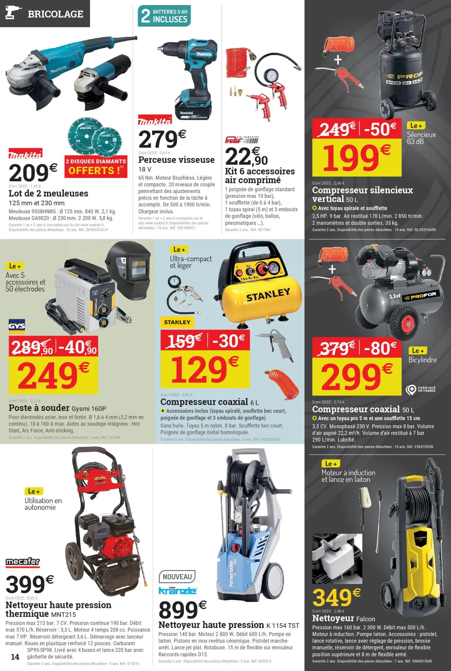 {H1} | Page: 14 | Produits: Perceuse, Compresseur, Nettoyeur haute pression, Livre