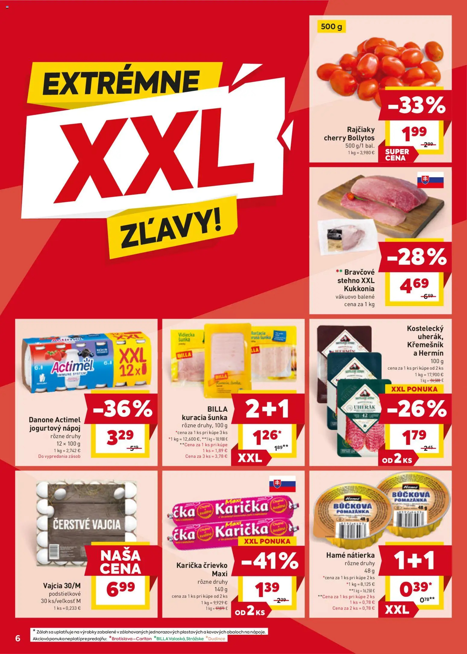 Nové Billa akcie – leták je platný od 21.01.2026 | Strana: 6 | Produkty: Vajcia, Šunka, Bravčové stehno, Actimel