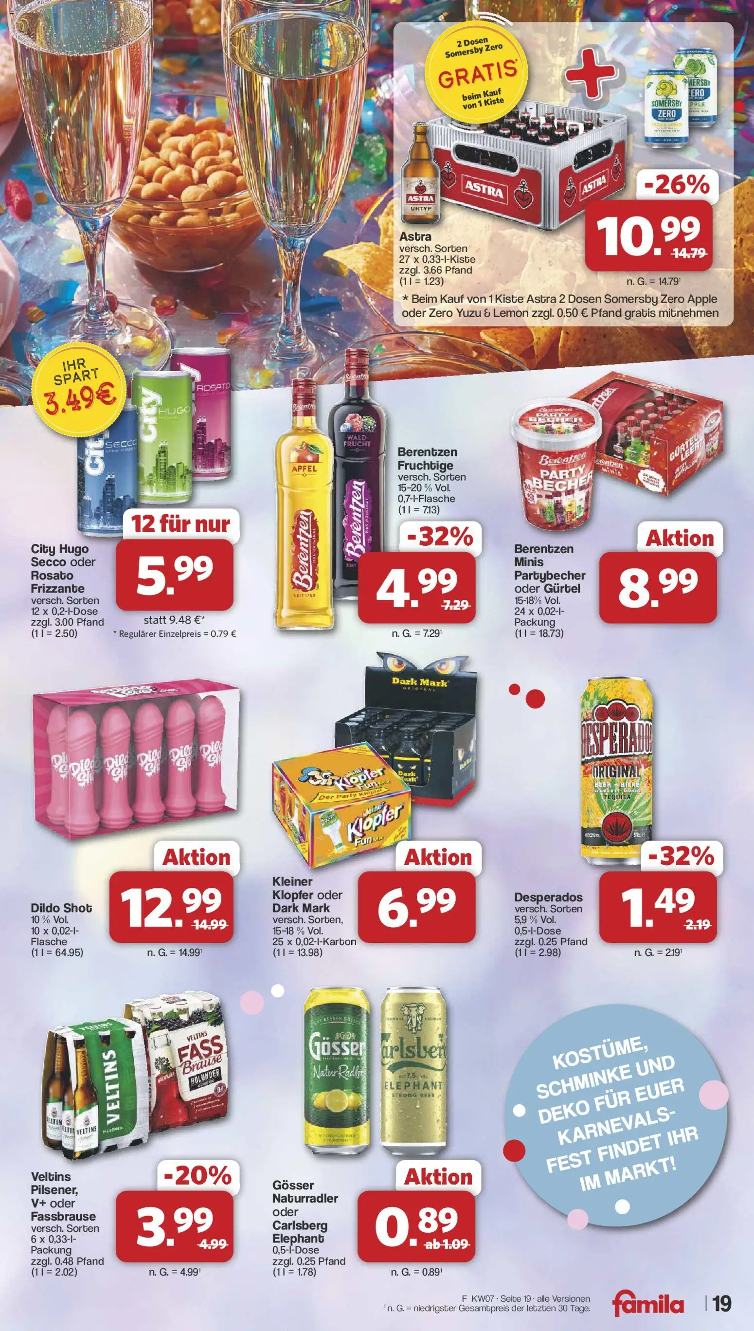 Famila Nordwest Prospekt 	 – gültig ab 08.02.2026 | Seite: 19 | Produkte: Carlsberg, Astra, Apple, Berentzen