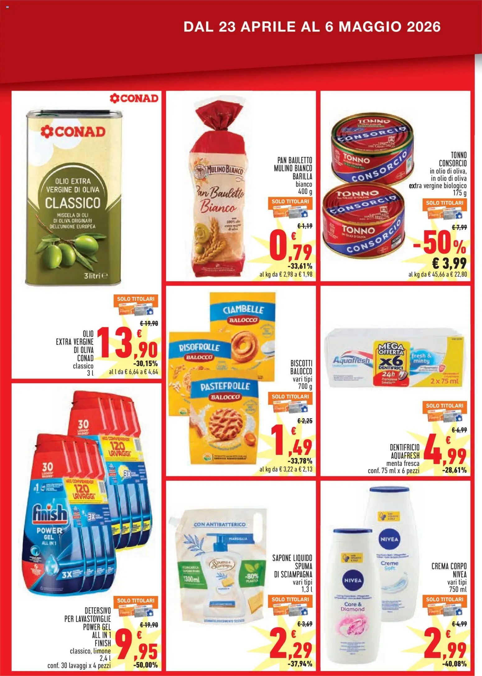 Volantino Conad del 23.04.2026 | Pagina: 3 | Prodotti: Sapone, Biscotti, Olio, Olive