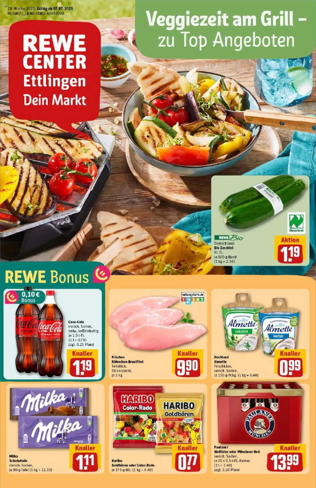 Rewe prospekt Ettlingen	 - gültig ab dem 06.07.2025 | Seite: 1 | Produkte: Schokolade, Milka schokolade, Zucchini, Paulaner
