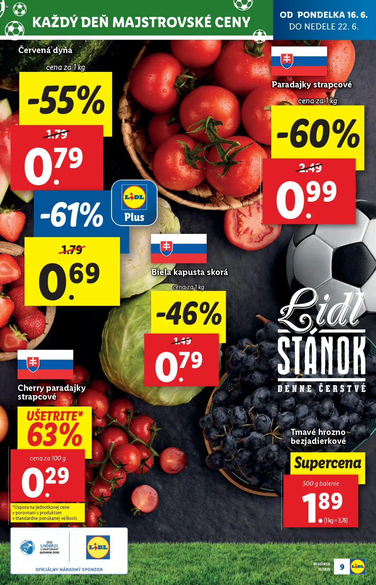 Lidl leták │ platný od 16.06.2025 | Strana: 13 | Produkty: Kapusta, Paradajky, Cherry paradajky, Hrozno