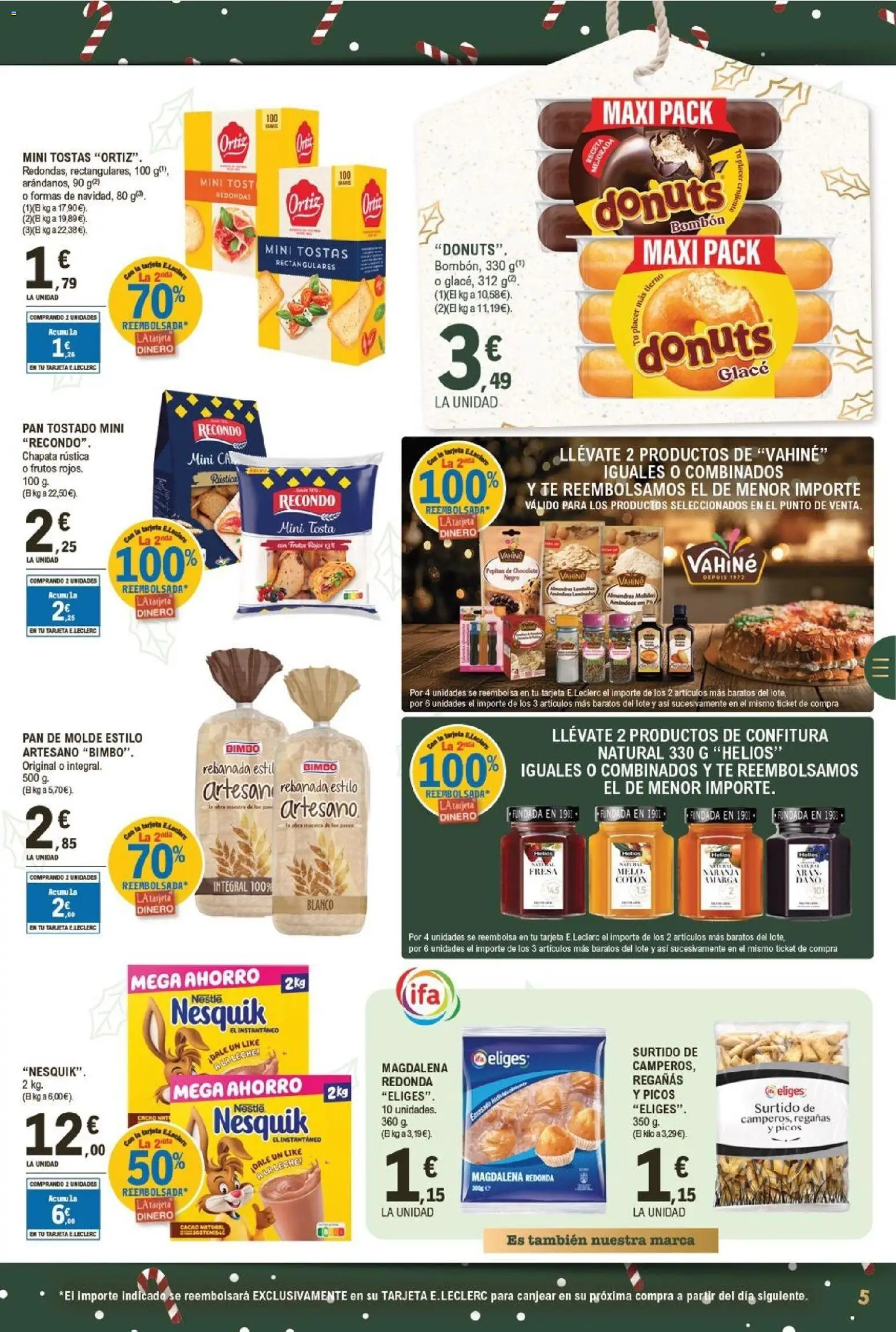 E.Leclerc folleto │ válido desde el 03.12.2025 | Página: 5 | Productos: Leche, Pan de molde, Donuts, Φρυγανιές σικάλεως