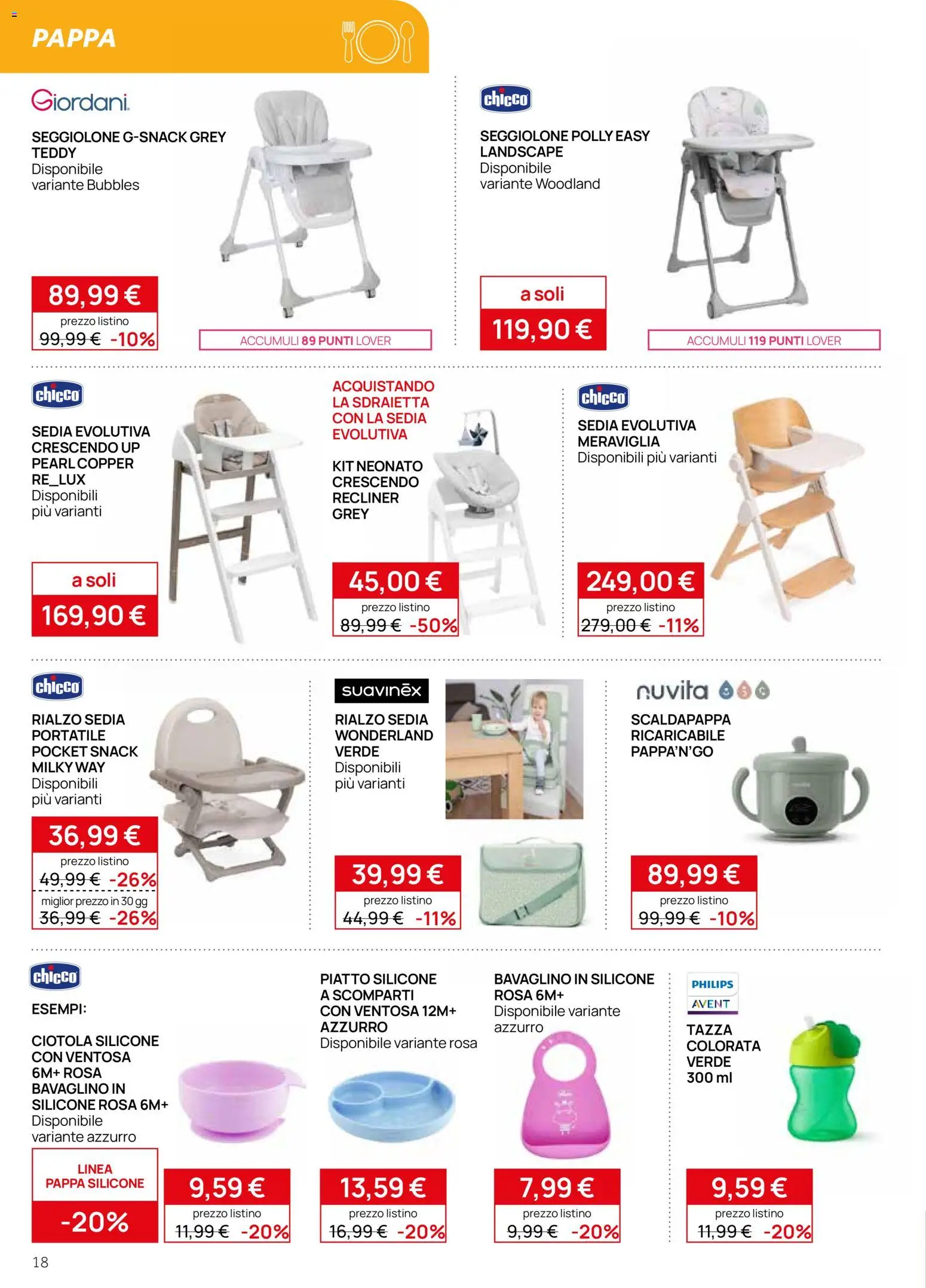 Volantino Prenatal del 12.03.2026 | Pagina: 18 | Prodotti: Silicone, Piatto, Sedia, Ciotola