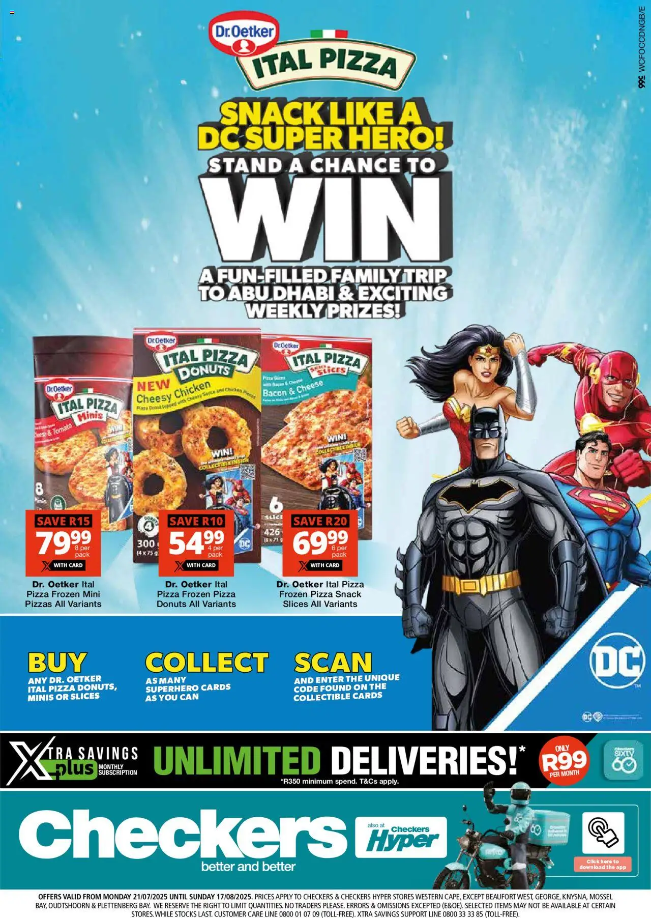 Checkers Western Cape - Ital Pizza Promotion │ valid from 21.07.2025 | Page: 1 | Products: Cheese, Pizza, Chicken, Bacon