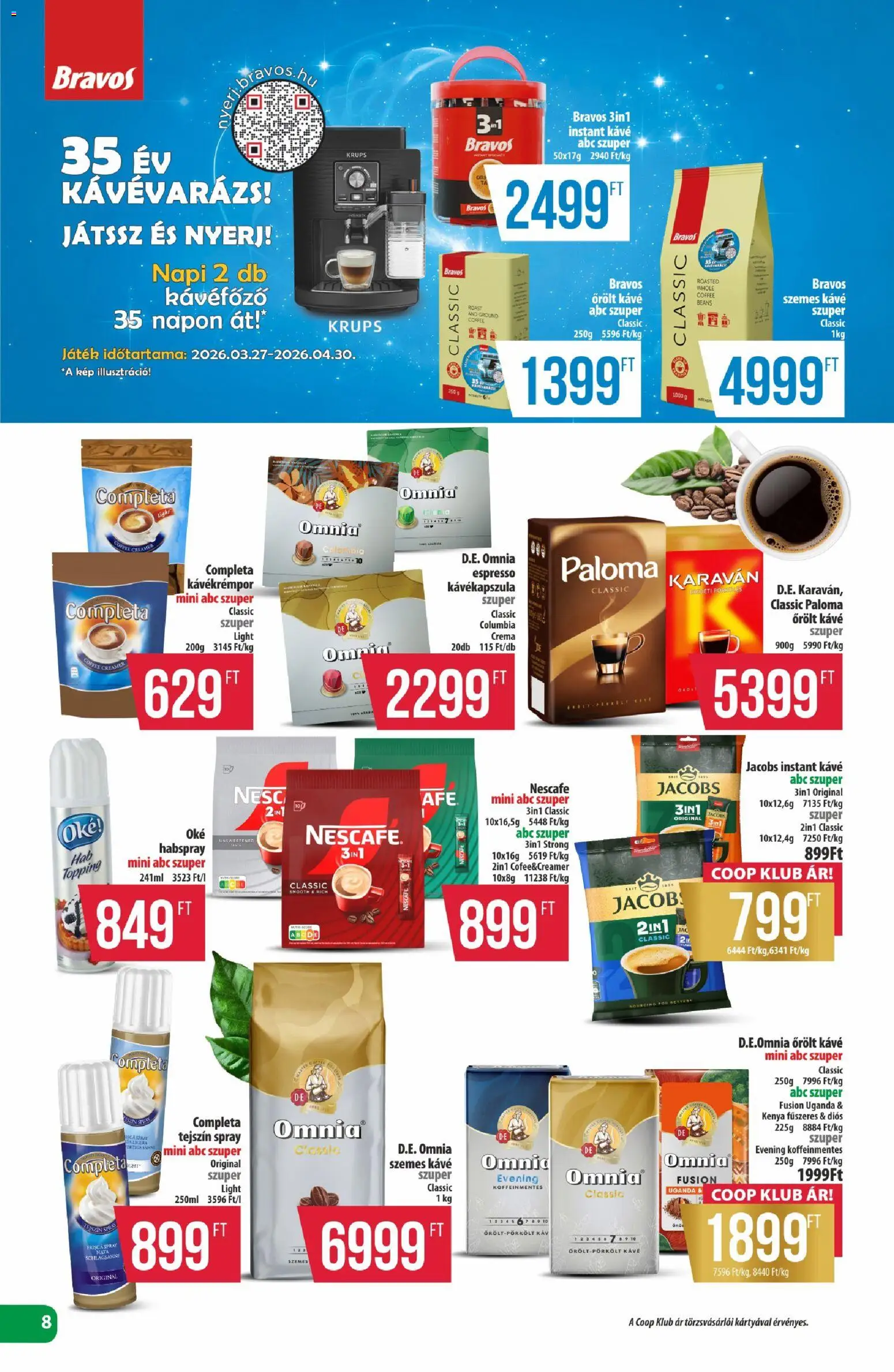 COOP akciós ujság - amely érvényes a következő dátumtól: 23.04.2026 | Oldal: 8 | Termékek: Nescafé, Kávékapszula, Játék, Instant kávé