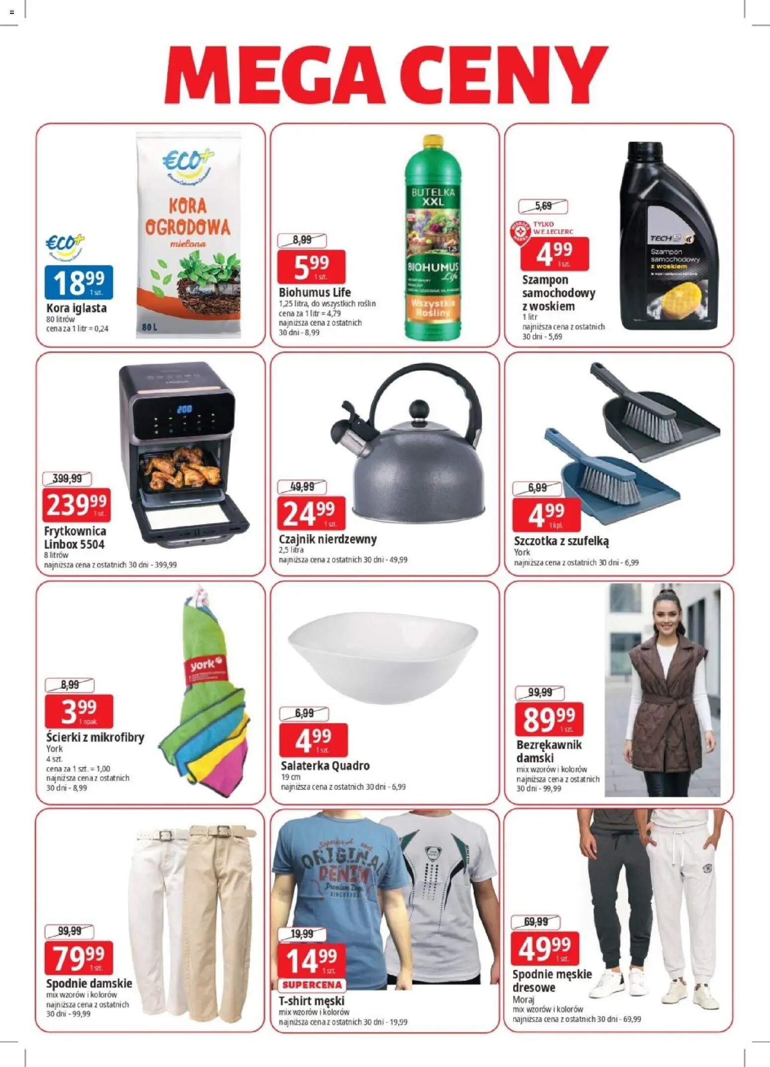 E.Leclerc gazetka - Elbląg od 09.03.2026 | Strona: 2 | Produkty: Spodnie, Ścierki z mikrofibry, Rosliny, Szczotka