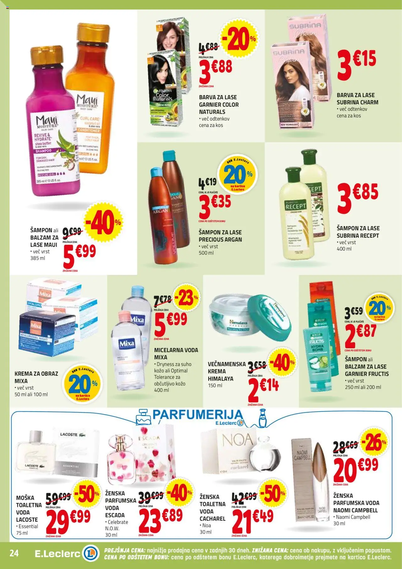 E.leclerc katalog │ velja od 02.07.2025 | Stran: 24 | Izdelki: Kos, Micelarna voda, Barva, Krema za obraz