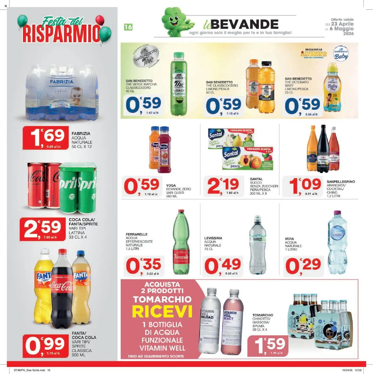 Volantino SISA del 23.04.2026 | Pagina: 16 | Prodotti: Succo, Tè, Pesca, Coca Cola