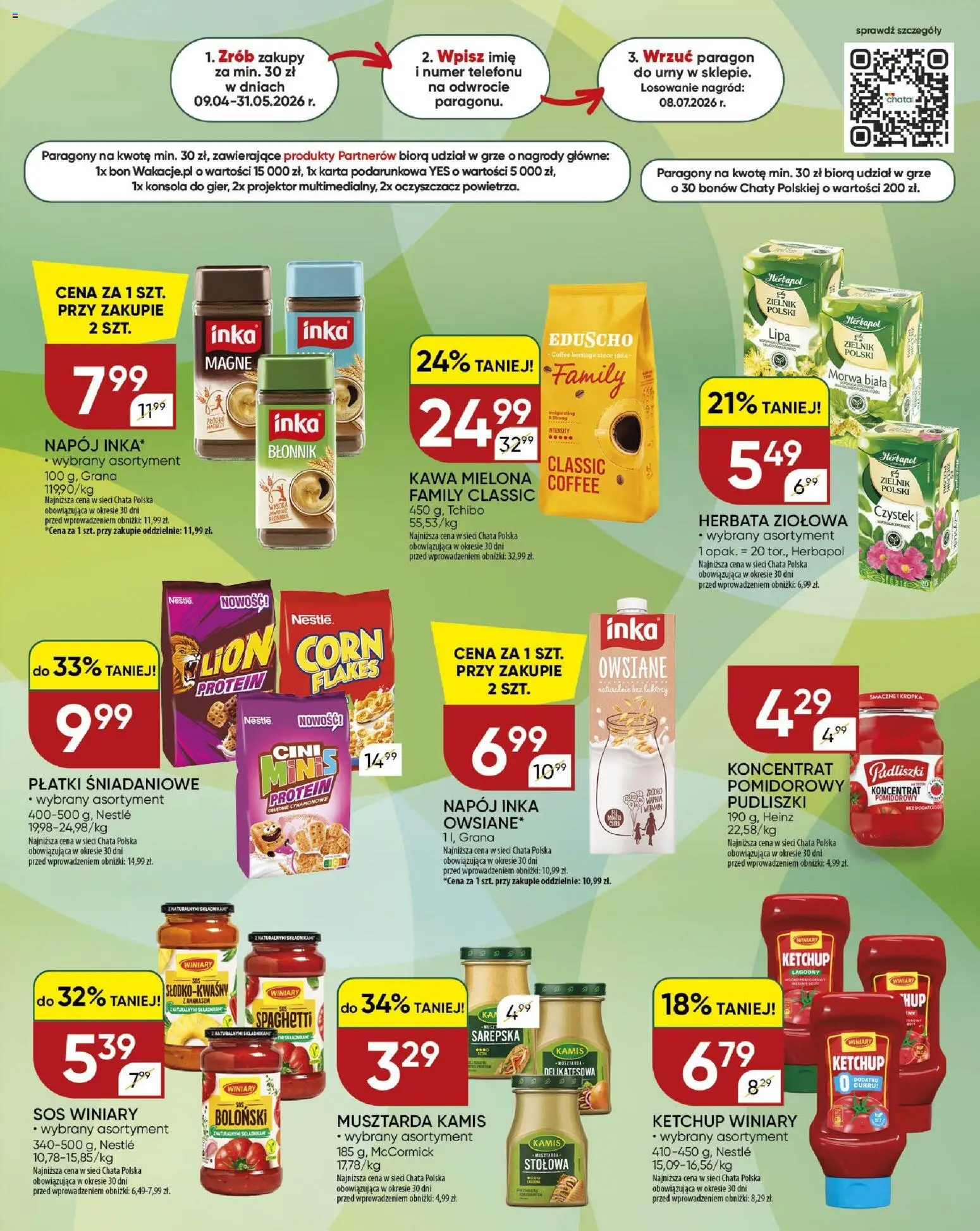 Chata Polska gazetka od 09.04.2026 | Strona: 15 | Produkty: Karta, Koncentrat pomidorowy, Kawa, Płatki