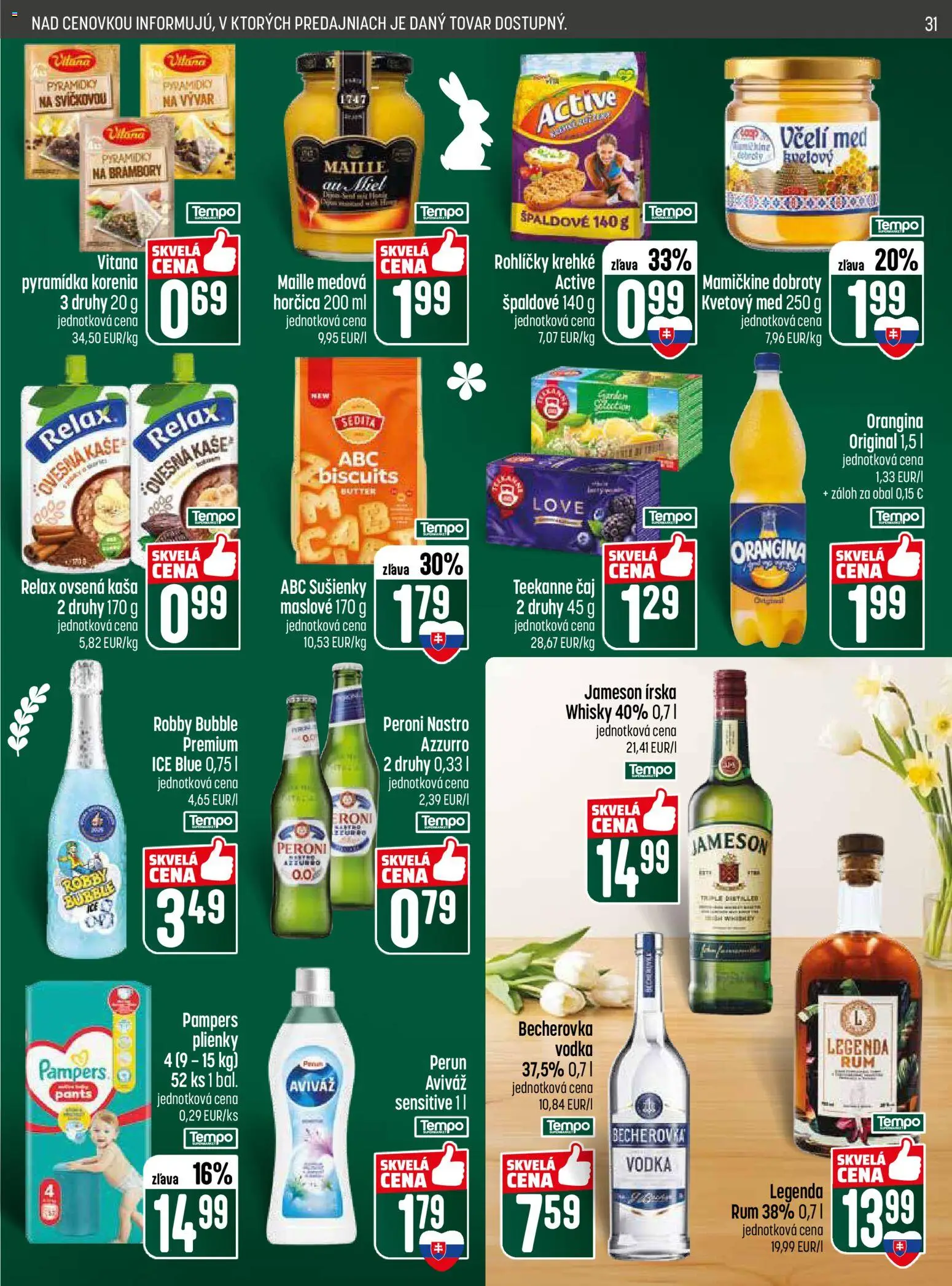 Nové COOP Jednota akcie – leták je platný od 26.03.2026 | Strana: 31 | Produkty: Čaj, Aviváž, Vodka, Pampers