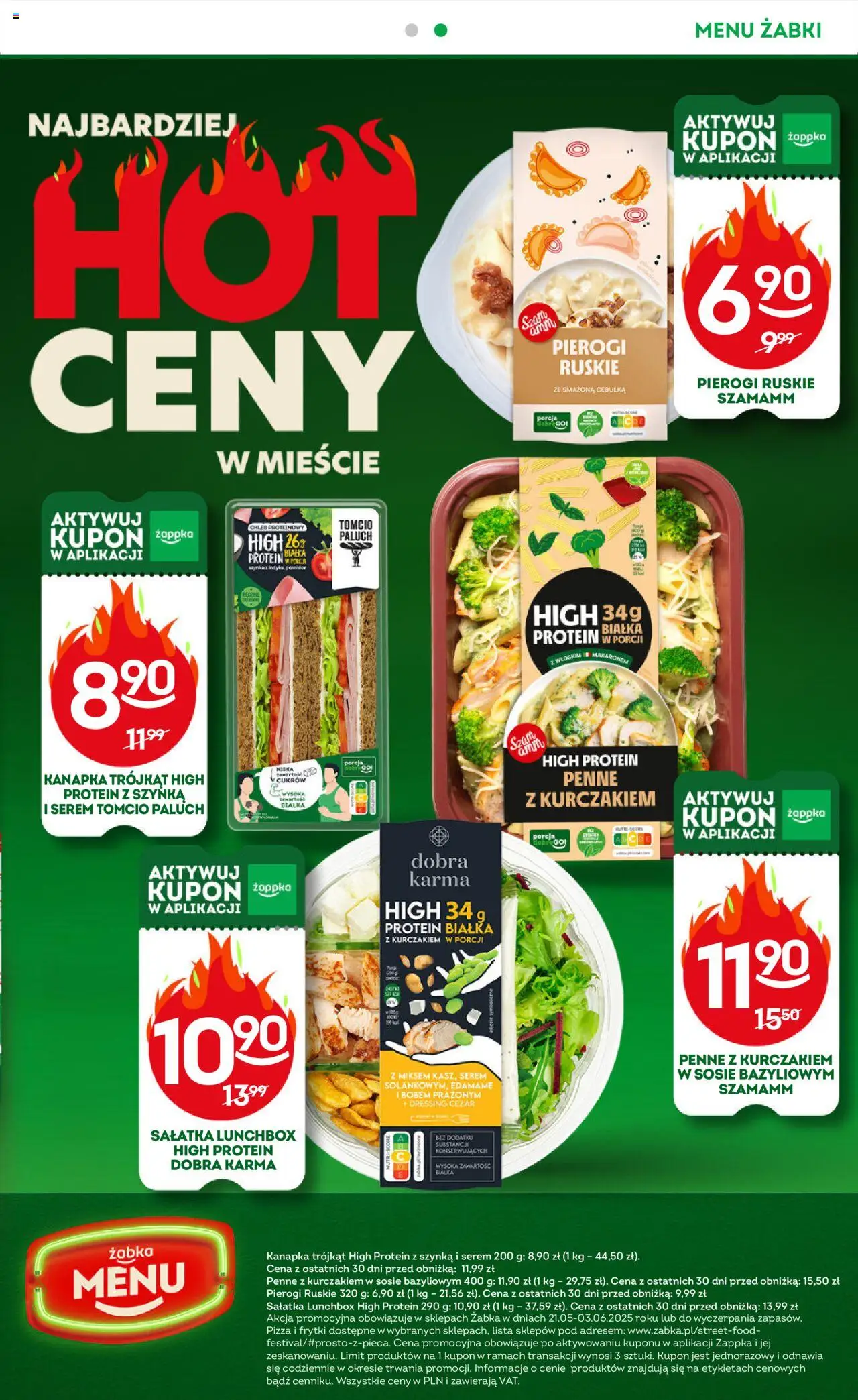 Żabka Gazetka od 21.05.2025 | Strona: 3 | Produkty: Pierogi, Penne, Chleb proteinowy, Sandwich