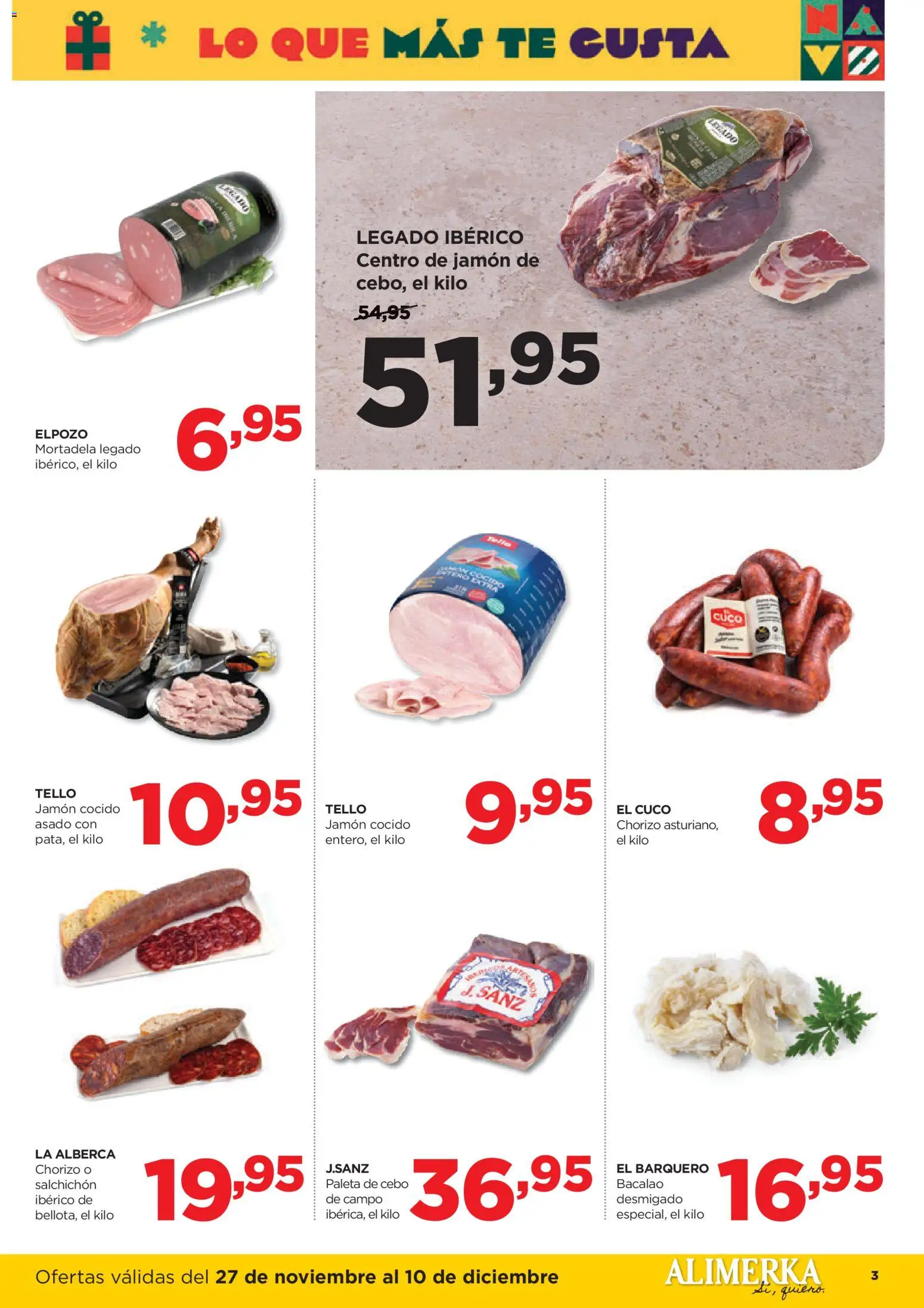 Alimerka folleto Castilla y León │ válido desde el 27.11.2025 | Página: 3 | Productos: Jamón, Jamón cocido, Té, Mortadela