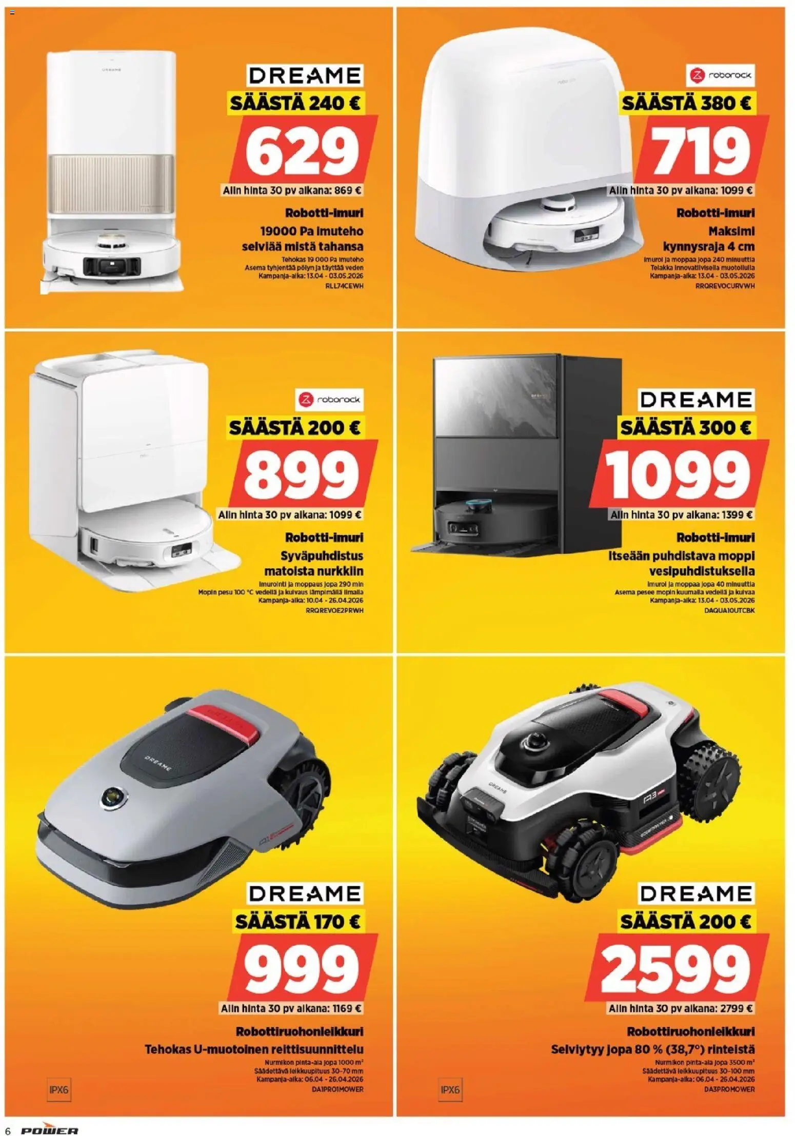 Power tarjoukset – voimassa 13.04.2026 alkaen | Sivu: 6 | Tuotteet: Robottiruohonleikkuri, Moppi