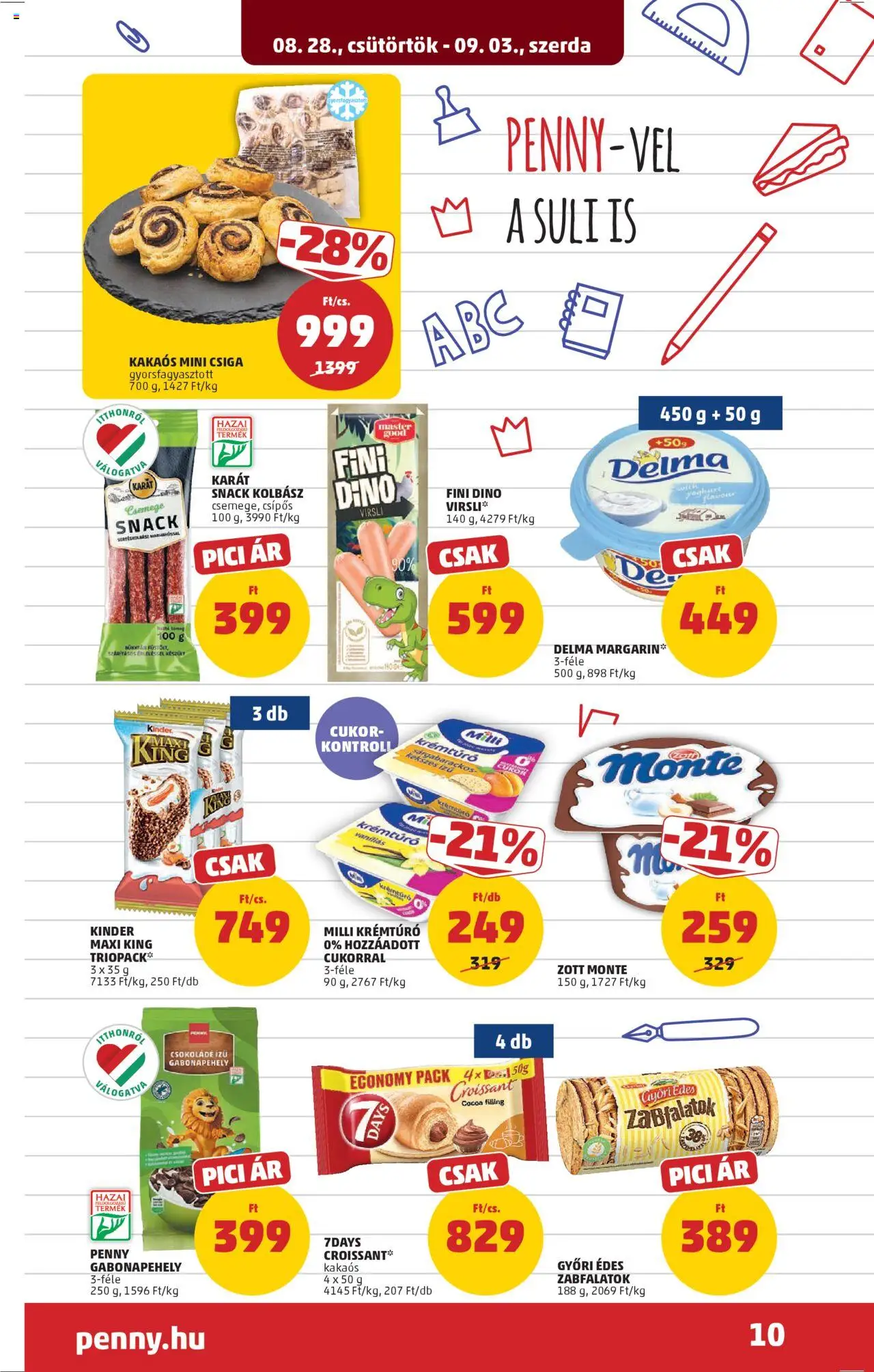 PENNY akciós ujság - amely érvényes a következő dátumtól: 28.08.2025 | Oldal: 12 | Termékek: Croissant, Kolbász, Gabonapehely, Csokoládé
