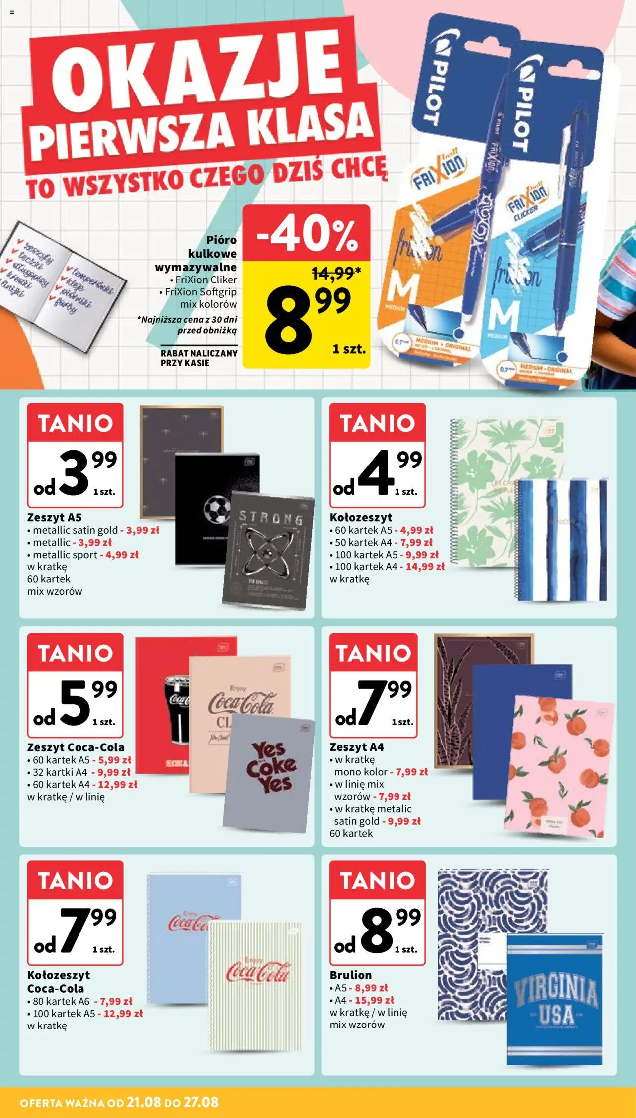 Intermarche Gazetka od 21.08.2025 | Strona: 40 | Produkty: Zeszyt, Coca cola
