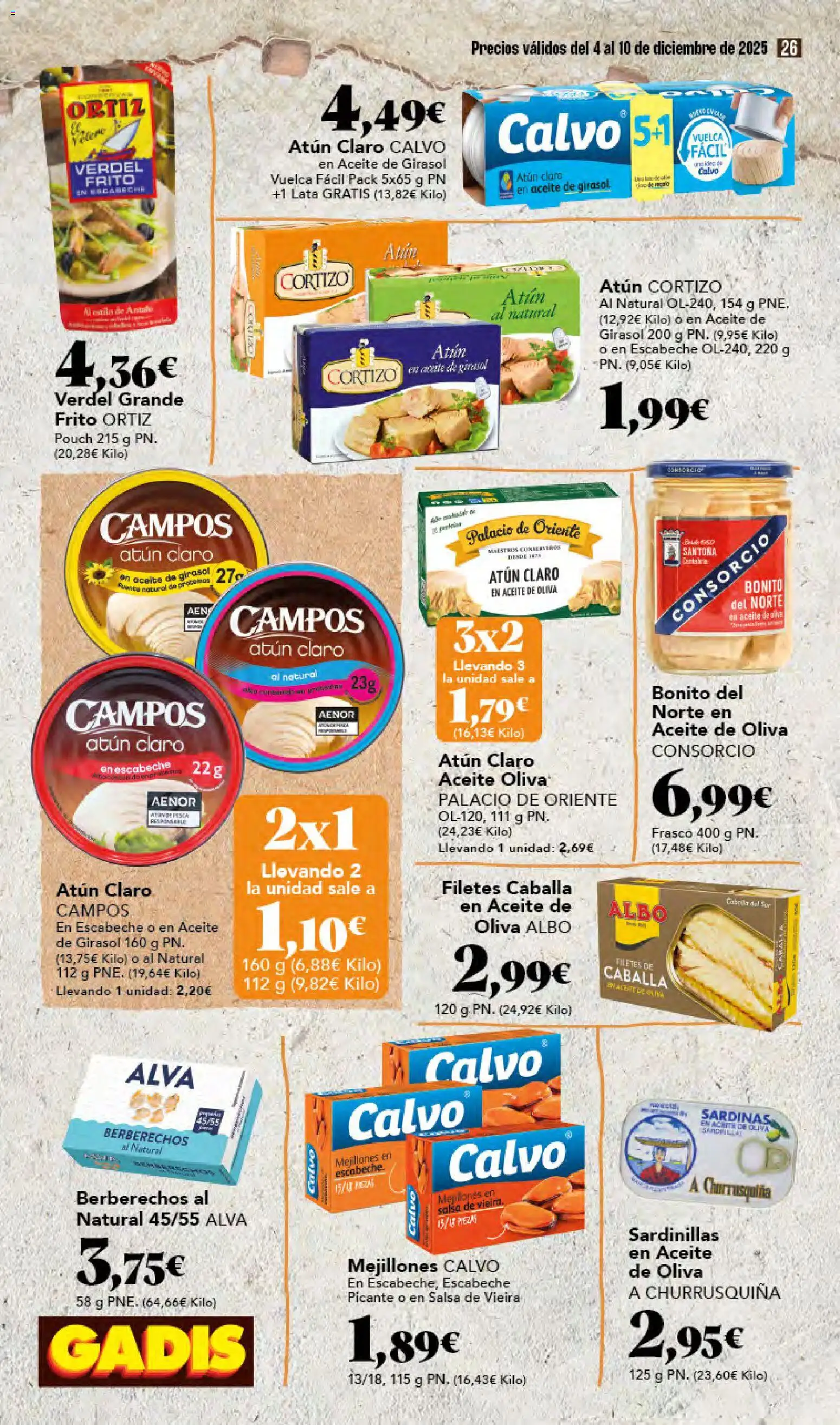 Gadis - folleto │ válido desde el 04.12.2025 | Página: 26 | Productos: Sardinillas, Aceite, Aceite de girasol, Σταθμός εργασίας