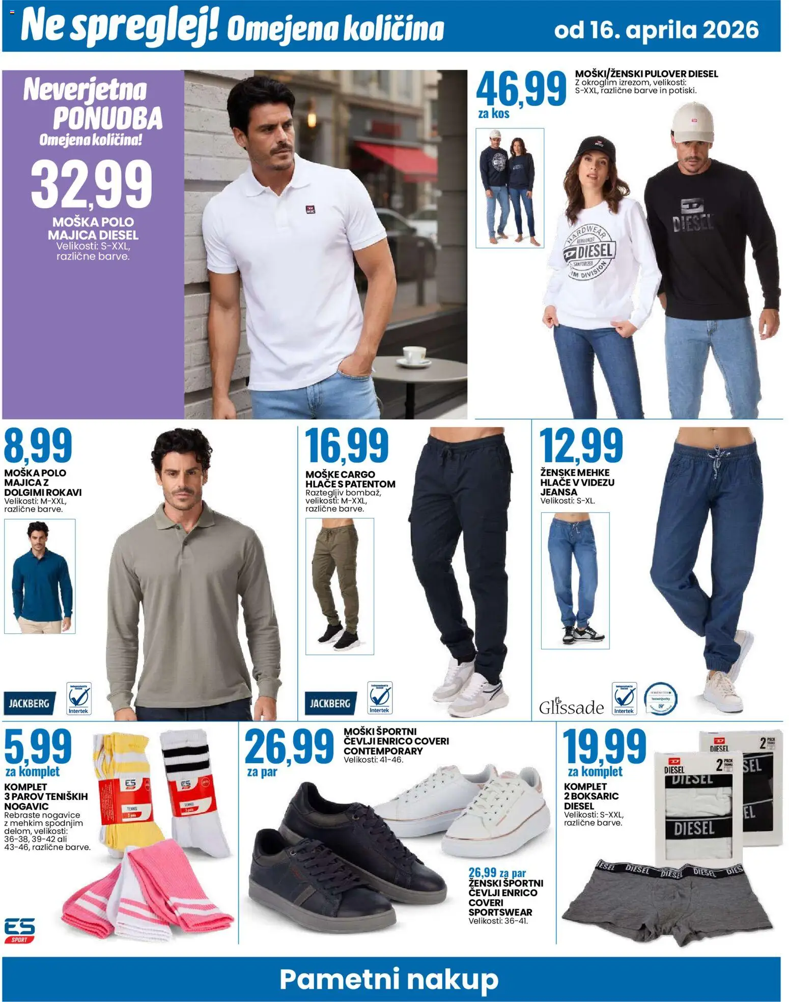Novi Eurospin katalog ponudbe – veljaven od 16.04.2026 | Stran: 14 | Izdelki: Cargo hlače, Majica, Hlace, Cevlji