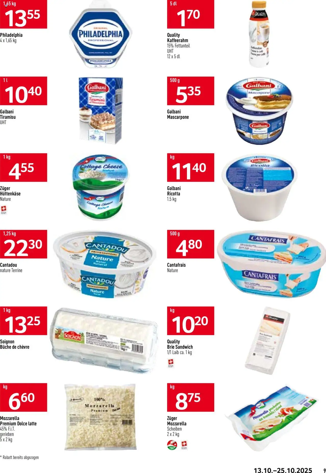 Prodega Aktionen Bäckerei – gültig ab 13.10.2025 | Seite: 9 | Produkte: Mascarpone, Hüttenkäse