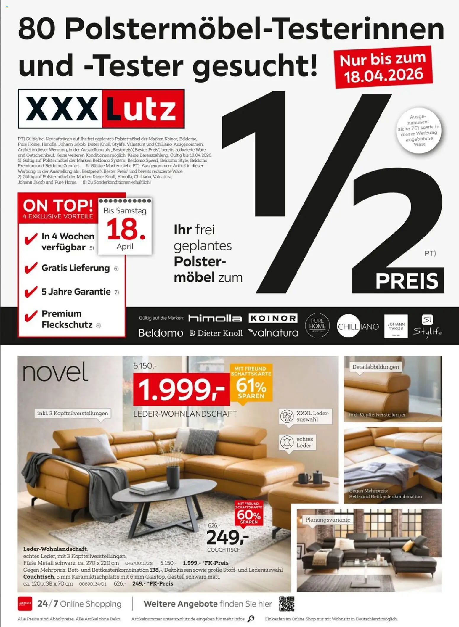 XXXLutz Nr. 1 beim Preis – gültig ab 04.04.2026 | Seite: 4 | Produkte: Top, Bett, Couchtisch
