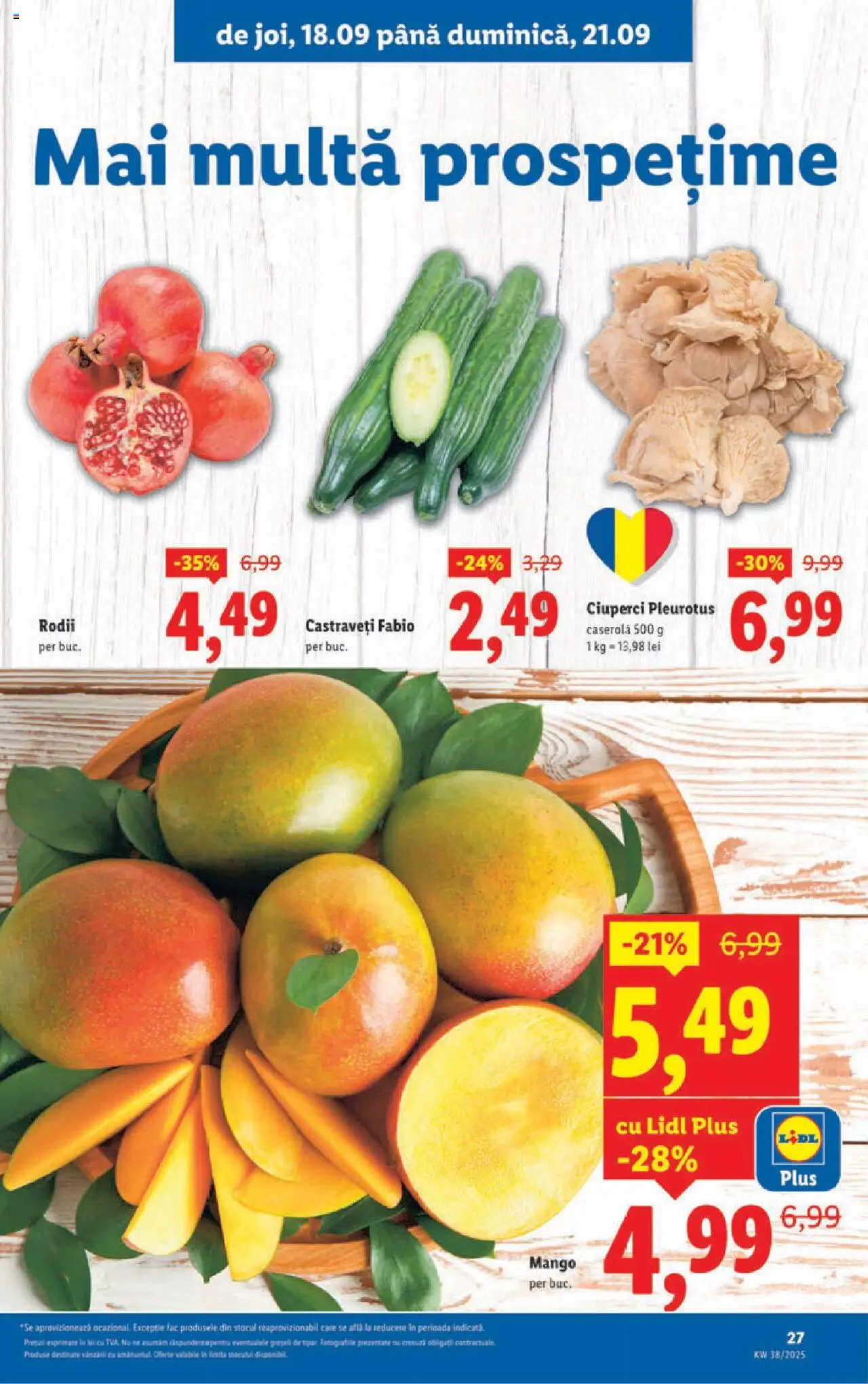 Noul catalog Lidl – valabil de la 15.09.2025 | Pagină: 27 | Produse: Ciuperci, Castraveți, Mango