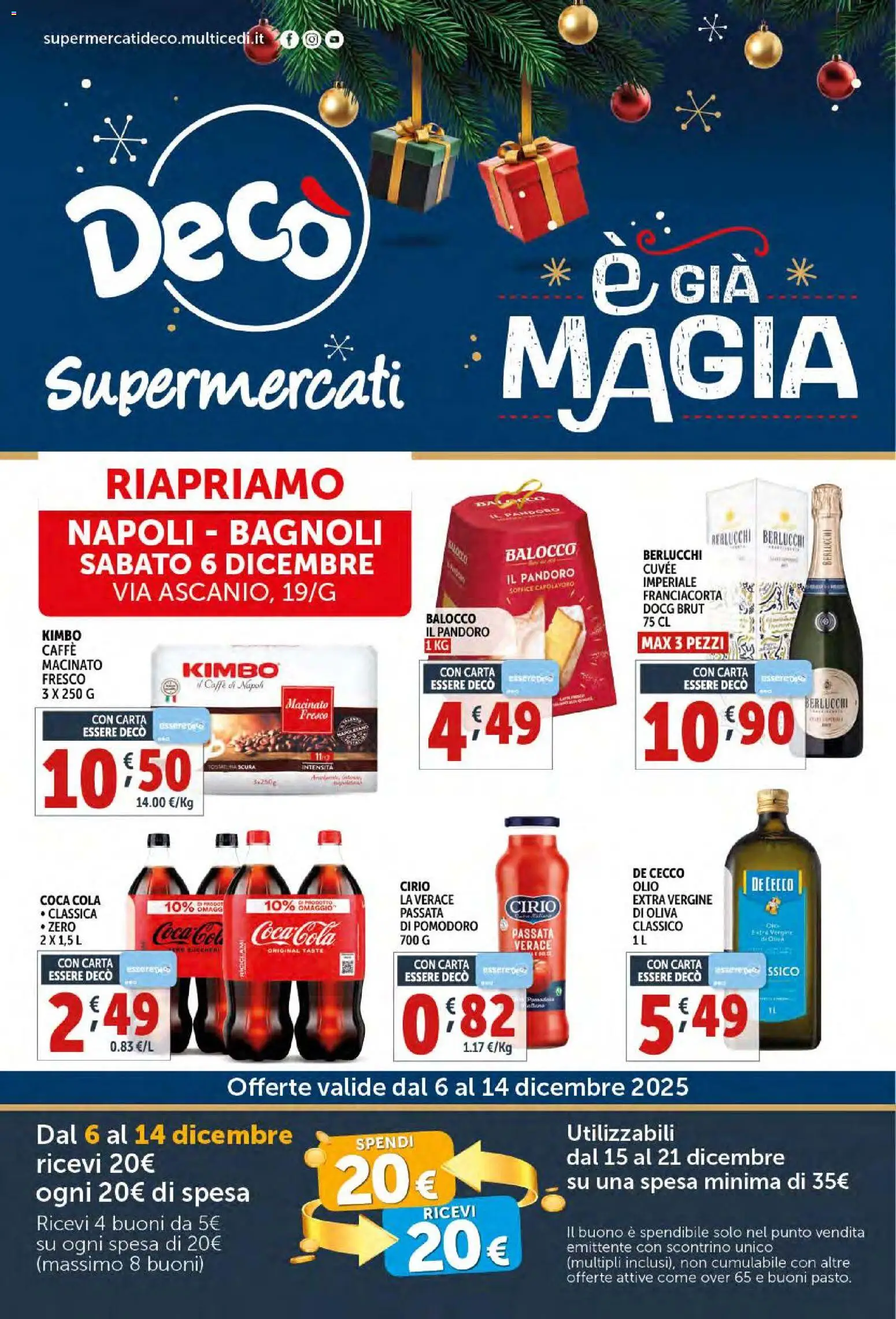 Volantino Decò del 06.12.2025 | Pagina: 1 | Prodotti: Pomodoro, Olio, Pandoro, Coca Cola