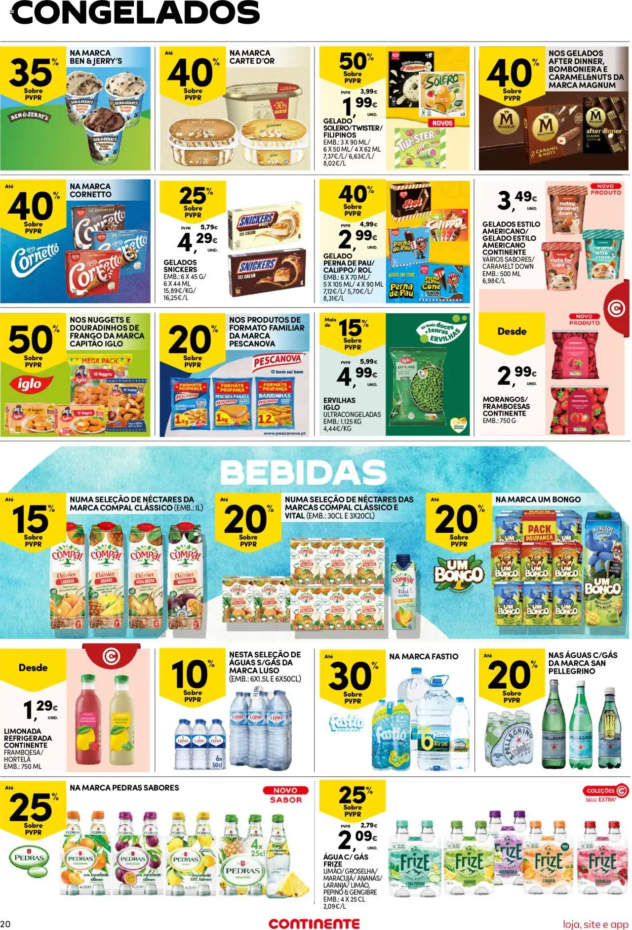 Continente Semanal Continente Bom Dia │ válido de 15.07.2025 | Página: 20 | Produtos: Agua, Pescada, Gelado, Nuggets