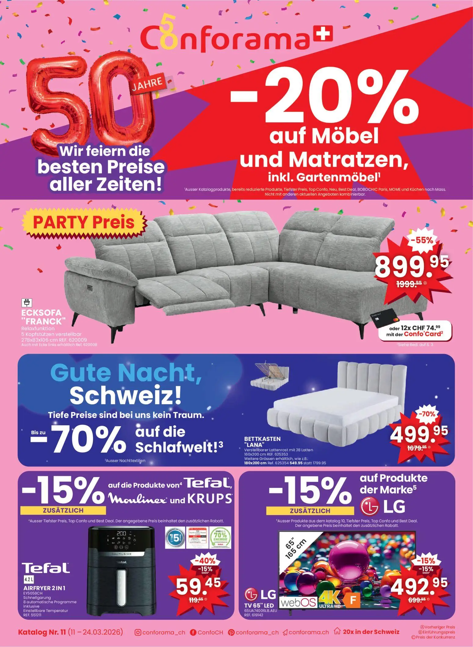 Conforama aktionen – gültig ab 11.03.2026 | Seite: 1 | Produkte: Lattenrost, TV, Top, LG