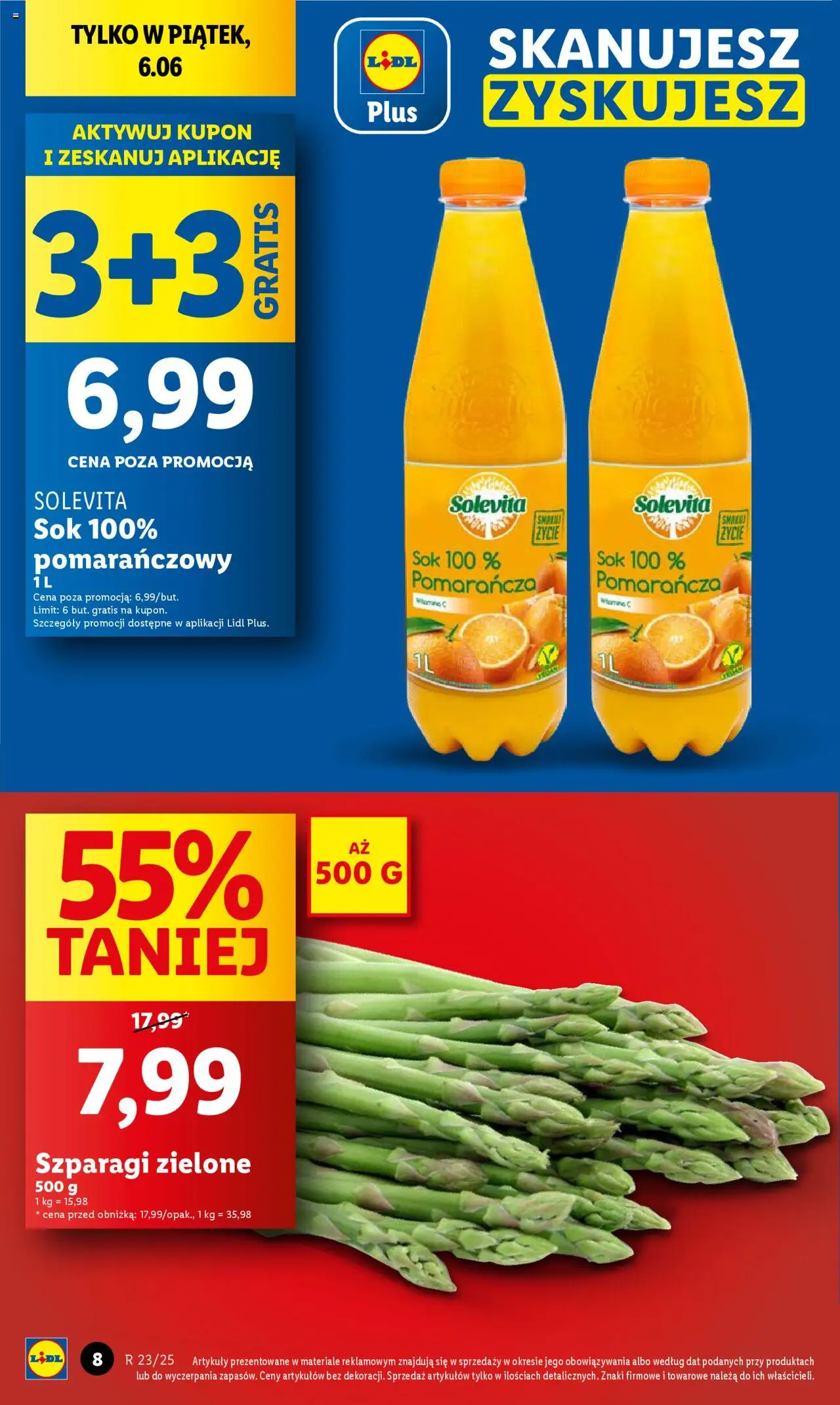 Lidl Gazetka od 05.06.2025 | Strona: 8 | Produkty: Szparagi, Sok
