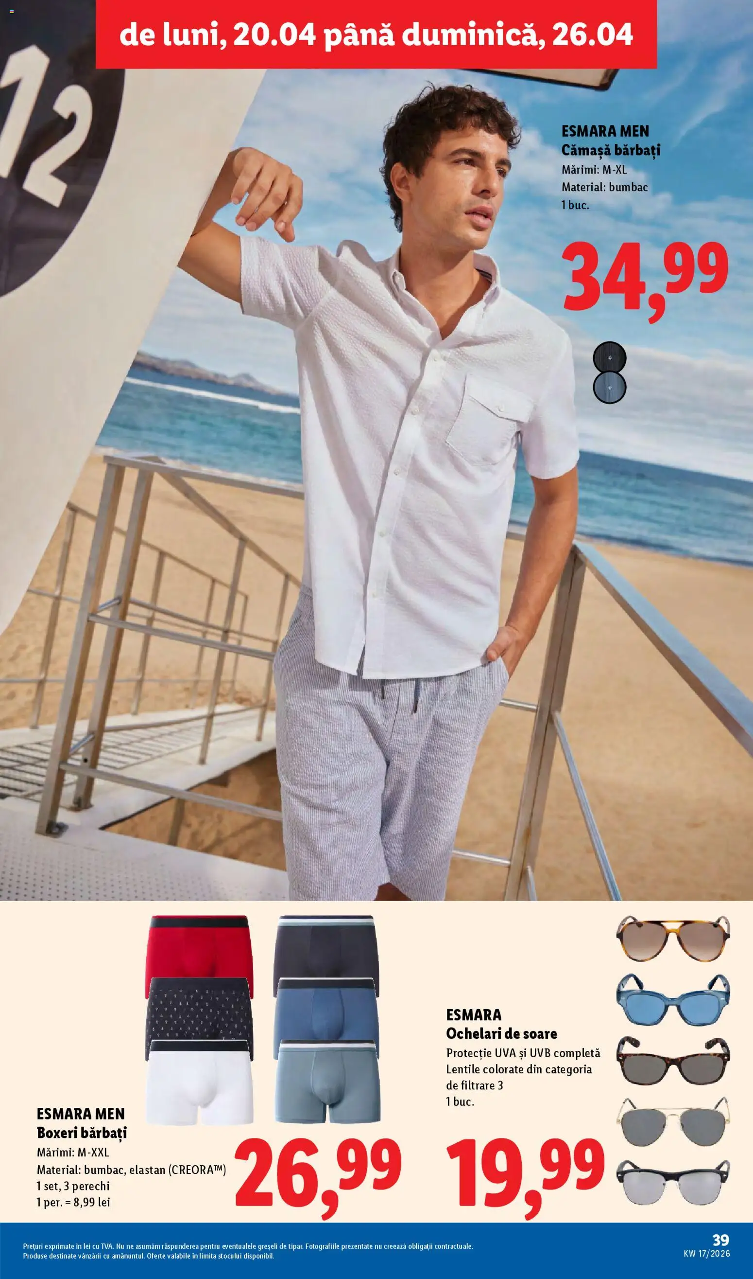 Noul catalog Lidl – valabil de la 20.04.2026 | Pagină: 39 | Produse: Ochelari, Ochelari de soare, Boxeri