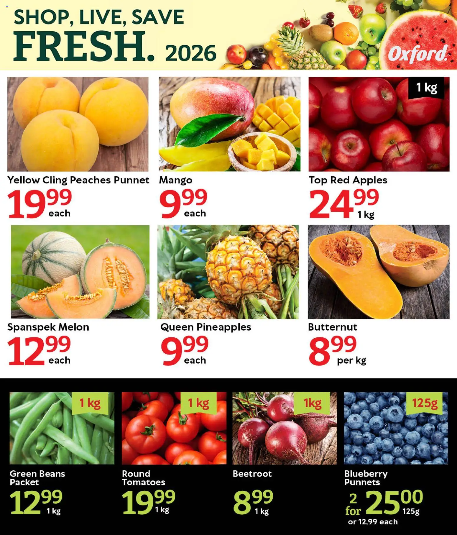 New Oxford Freshmarket catalogue – valid from 30.12.2025 | Page: 2 | Products: Beans, Apples, Tomatoes, Mango