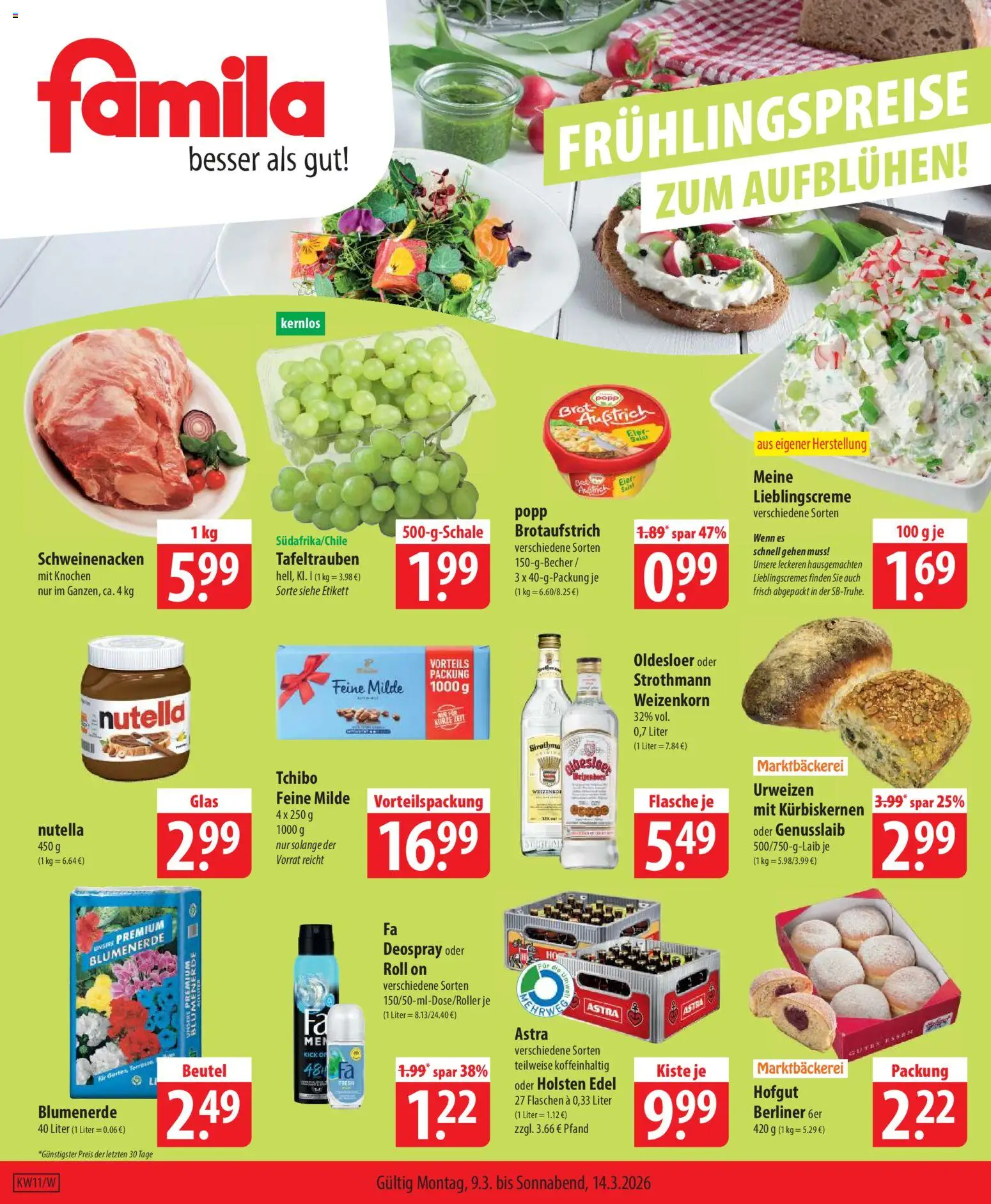 Famila Prospekt 	 – gültig ab 09.03.2026 | Seite: 1 | Produkte: Holsten, Oldesloer, Blumenerde, Deospray