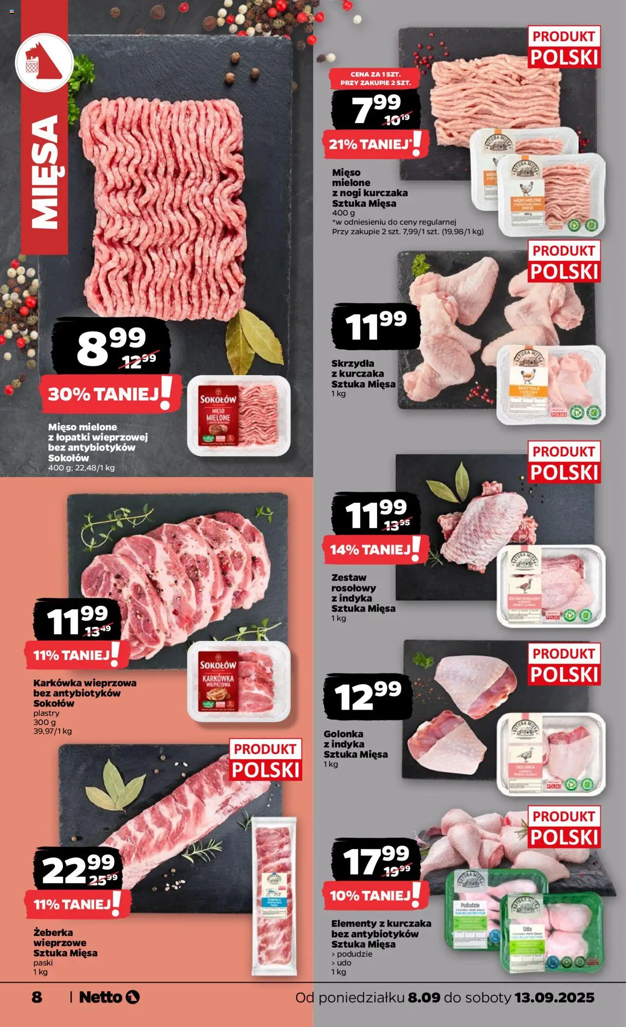 Netto gazetka - Spożywcza od 08.09.2025 | Strona: 8 | Produkty: Karkówka, Karkówka wieprzowa, Mięso, Mięso mielone