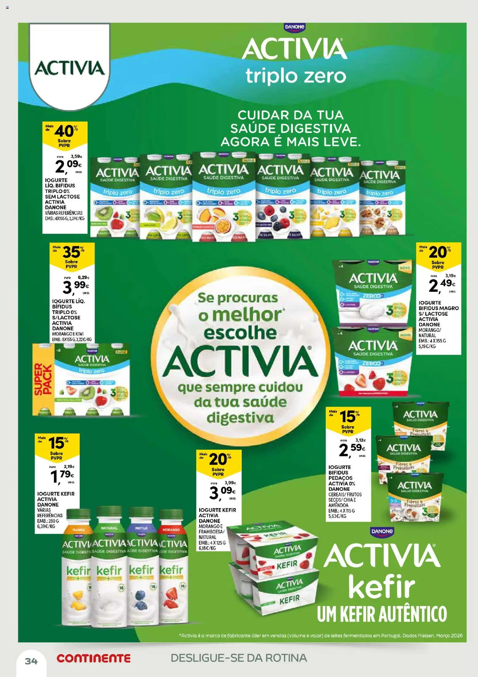 Continente Açores Momentos de pausa │ válido de 21.04.2026 | Página: 34 | Produtos: Activia triplo zero, Iogurte, Kiwi