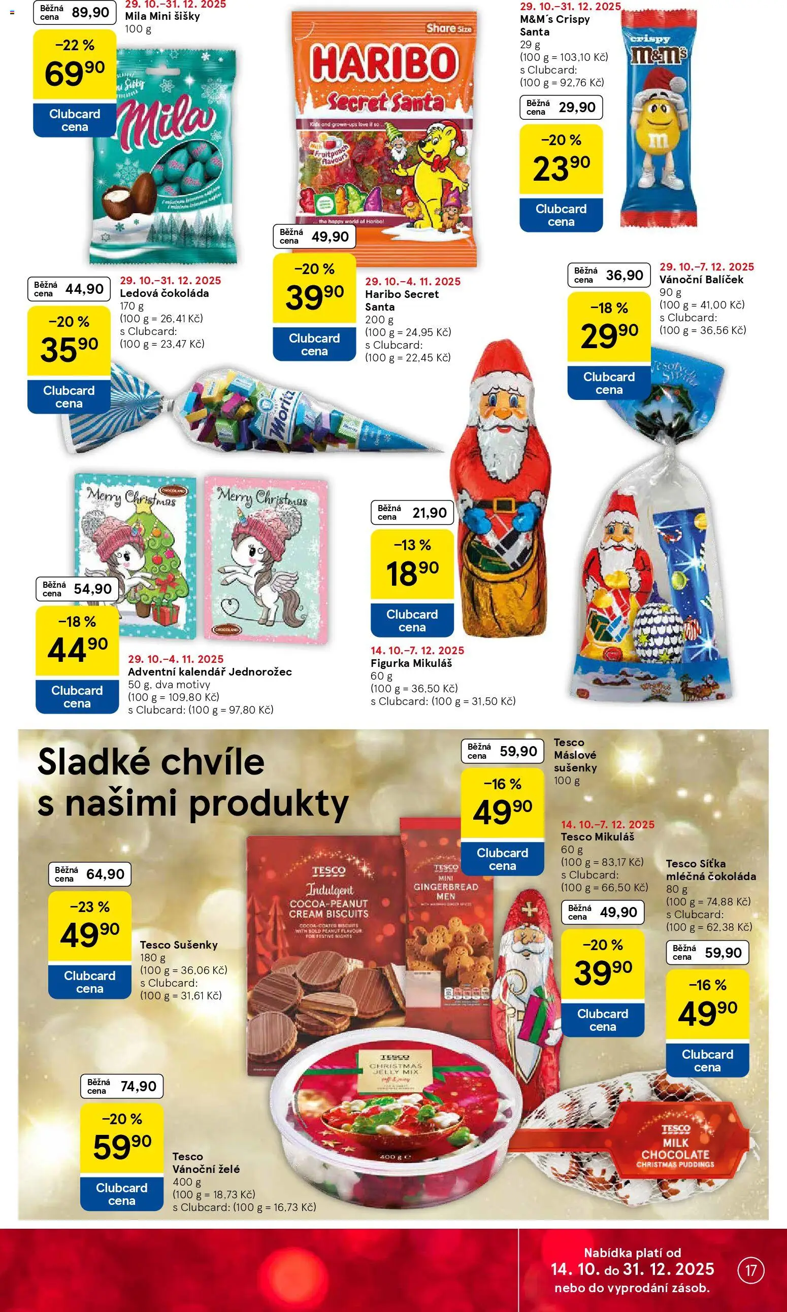 Tesco leták - Hypermarket od 29.10.2025 | Strana: 17 | Produkty: Čokoláda, Kalendář, Mila, Milk chocolate