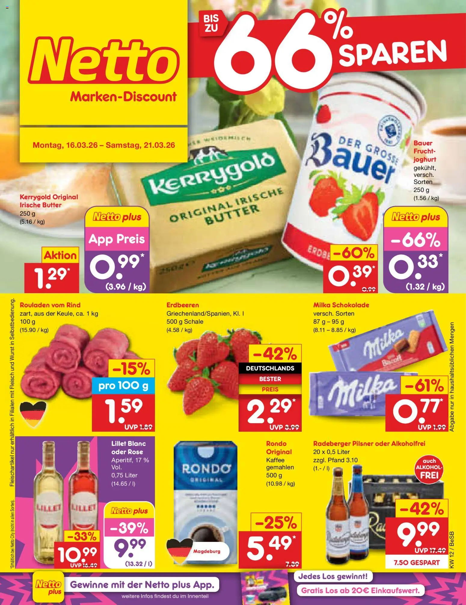 Netto Marken-Discount Prospekt 	 – gültig ab 16.03.2026 | Seite: 1 | Produkte: Butter, Schokolade, Milka, Wurst