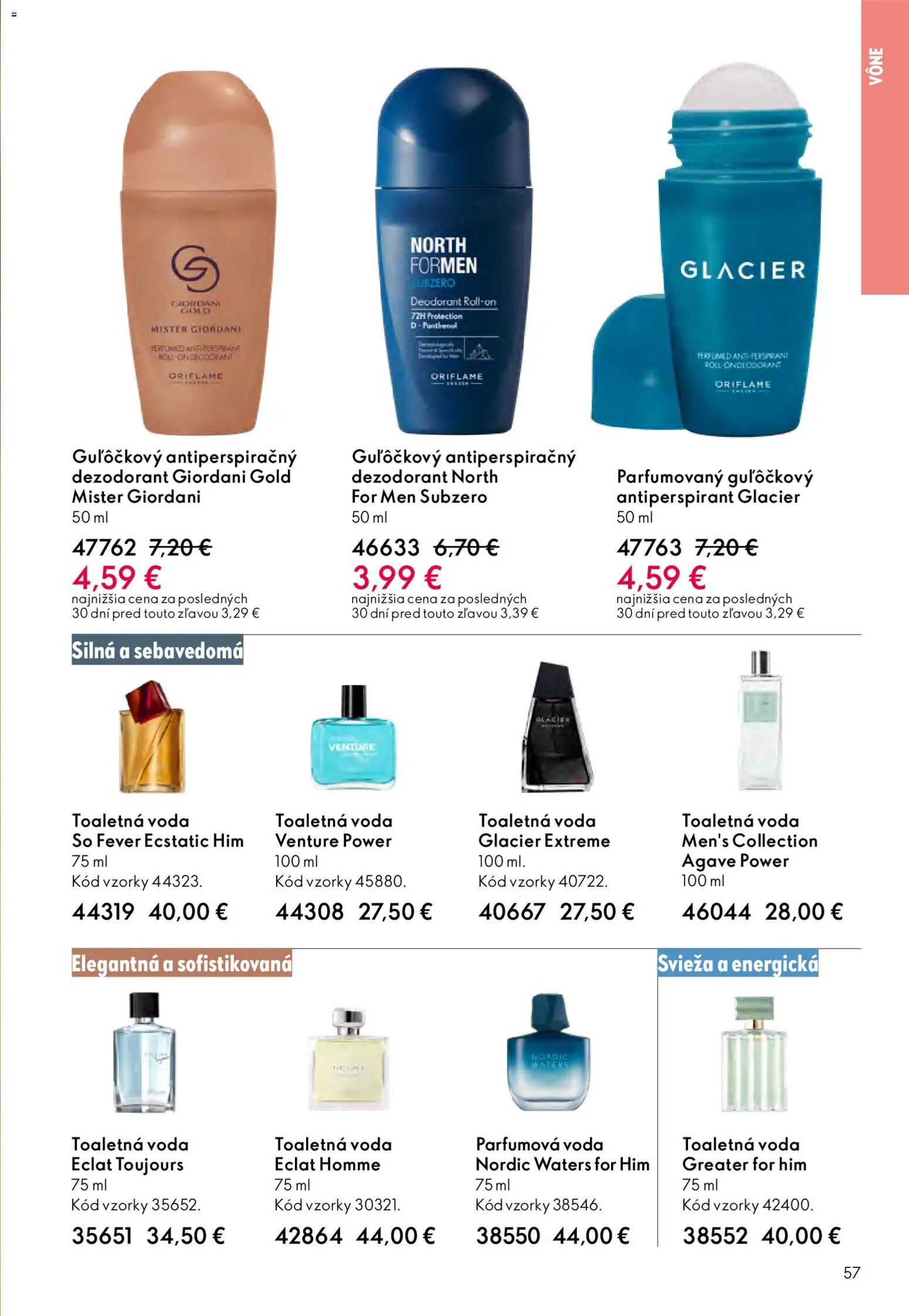 Nové Oriflame akcie – leták je platný od 04.03.2026 | Strana: 57 | Produkty: Toaletná voda, Dezodorant, Antiperspirant, Voda
