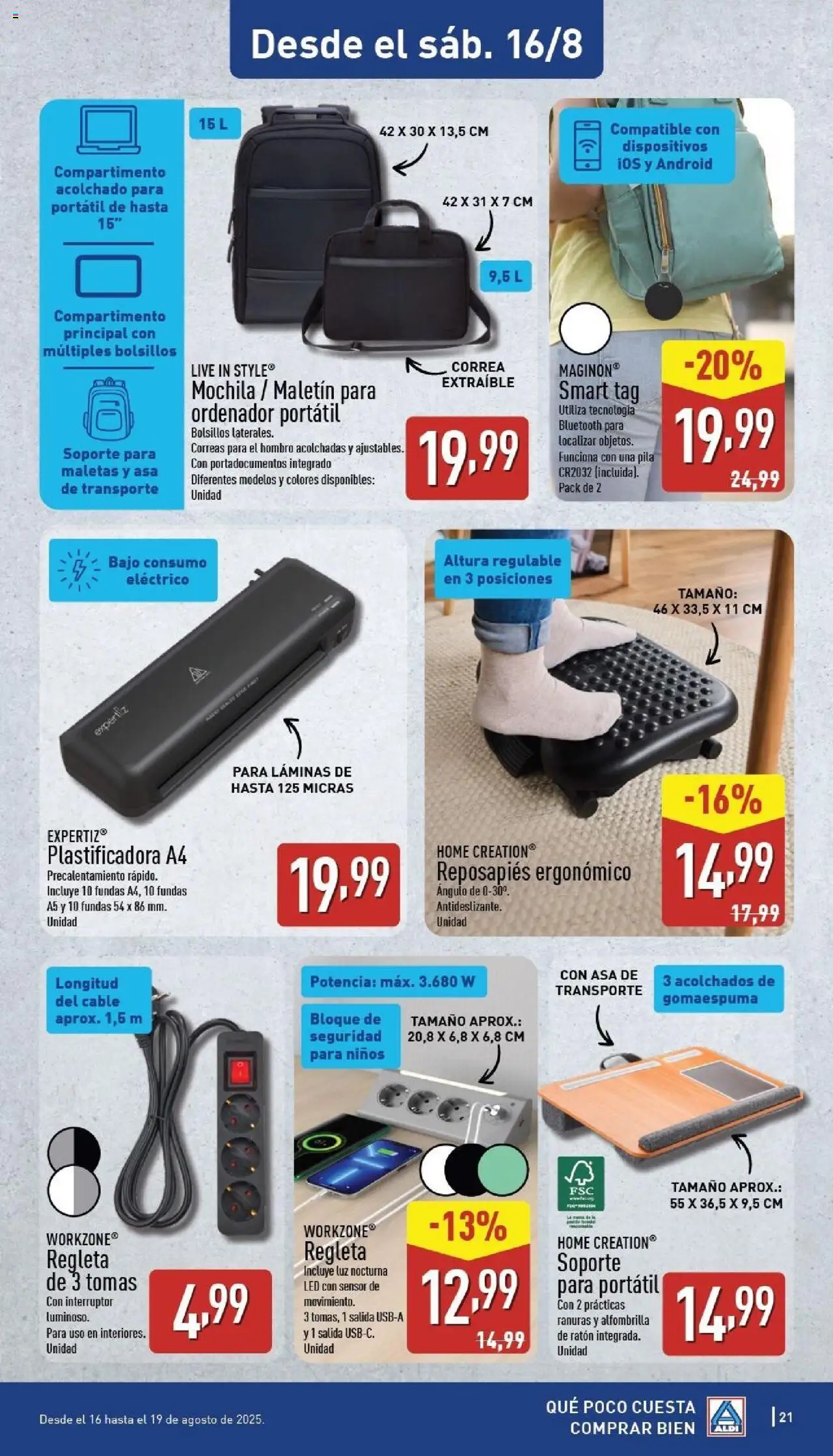 Aldi folleto Península │ válido desde el 11.08.2025 | Página: 21 | Productos: Mochila, Autoradio, Reposapiés, Cable