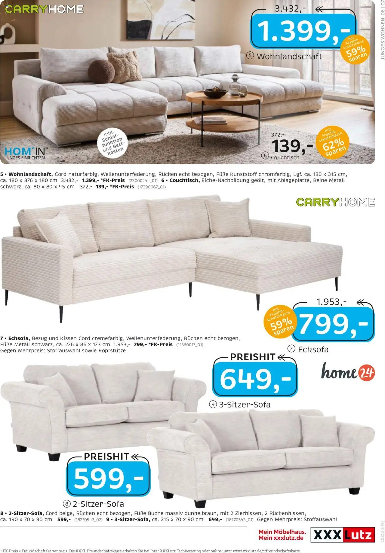 XXXL Lutz Junges Wohnen – gültig ab 29.09.2025 | Seite: 7 | Produkte: Wohnlandschaft, Ecksofa, Kissen, Couchtisch