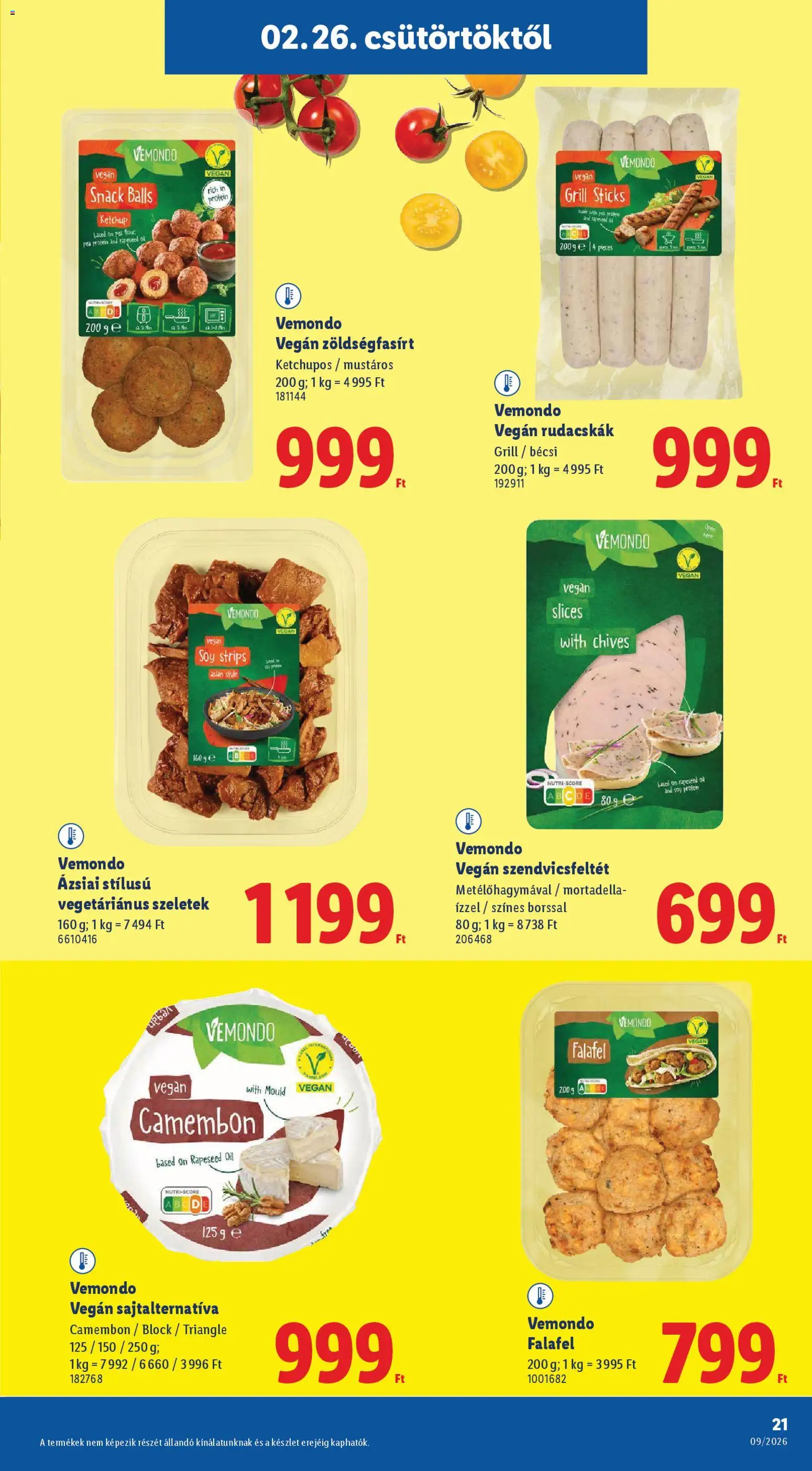 Lidl akciós ujság - amely érvényes a következő dátumtól: 26.02.2026 | Oldal: 21 | Termékek: Grill, Protein, Ketchup, Vegán