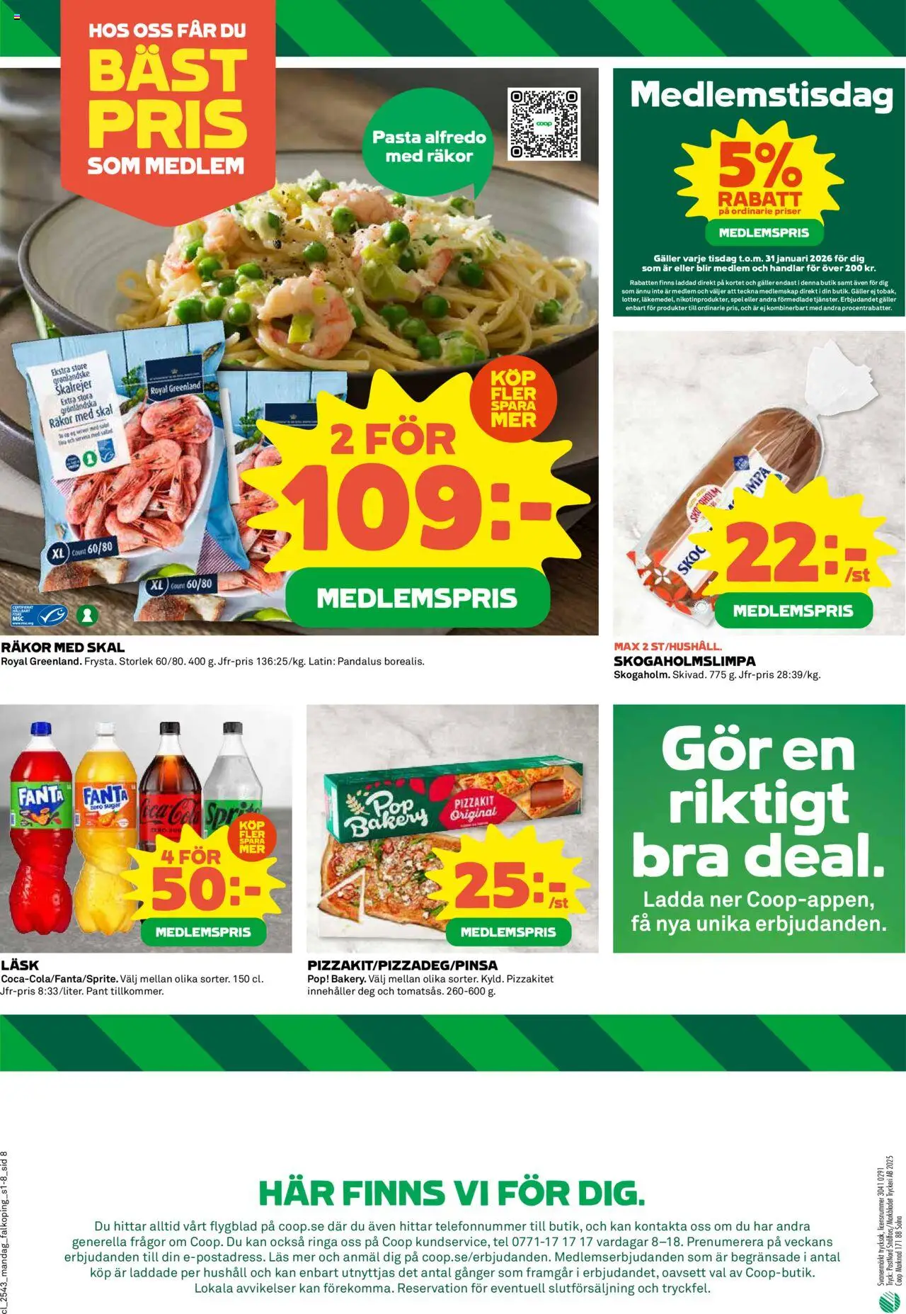 Coop reklamblad aktuell från 20.10.2025 | Sida: 8 | Produkter: Räkor, Fanta, Pizzakit, Pasta