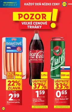 Lidl leták │ platný od 14.07.2025 | Strana: 7 | Produkty: Zlatý Bažant, Párky, Cola