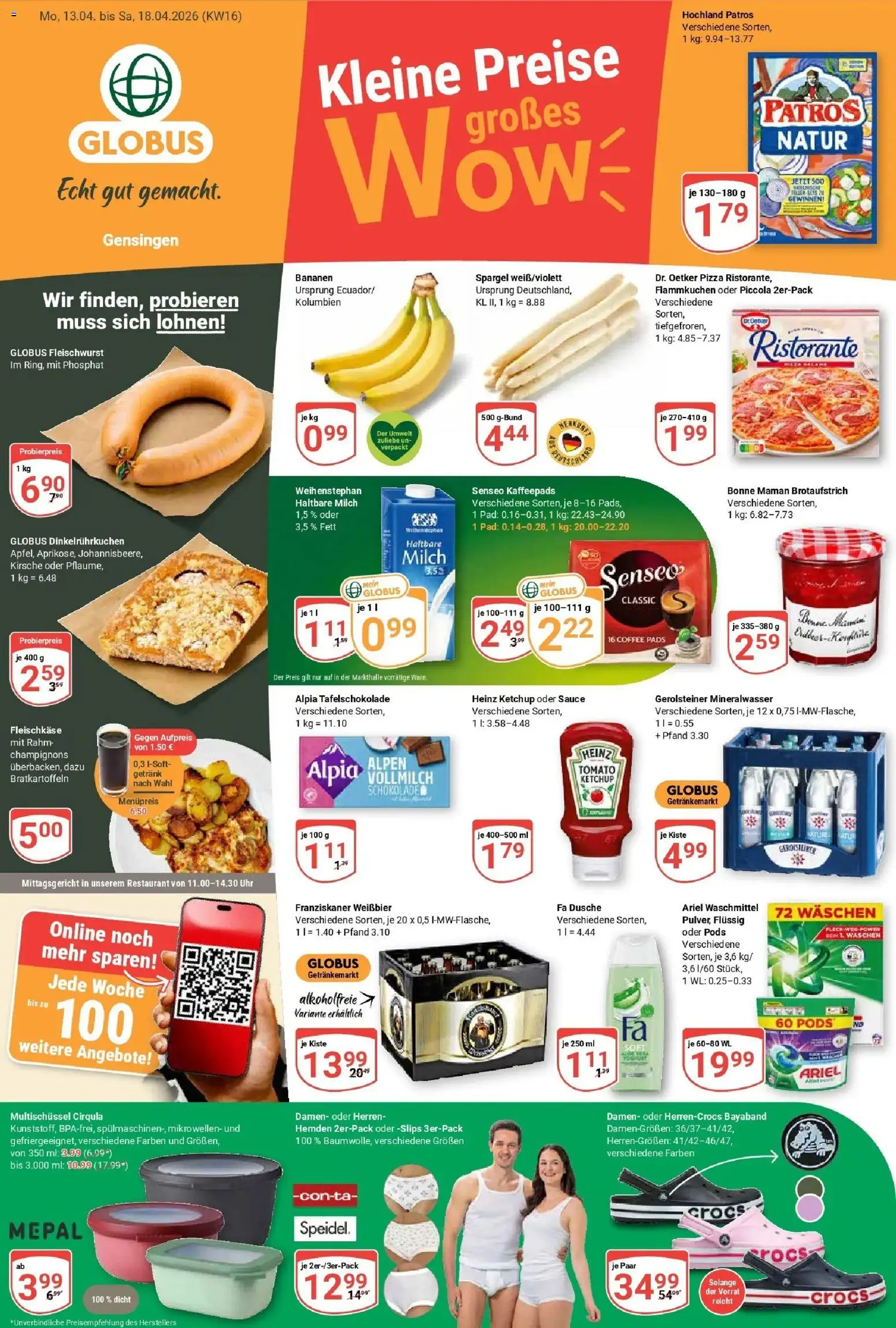 Globus Prospekt Gensingen	 – gültig ab 12.04.2026 | Seite: 1 | Produkte: Milch, Weißbier, Heinz ketchup, Champignons