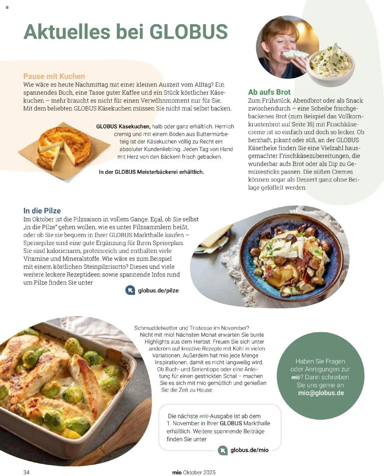 Globus Mio Magazin – gültig ab 01.10.2025 | Seite: 34 | Produkte: Kaffee, Creme, Schal, Frischkase