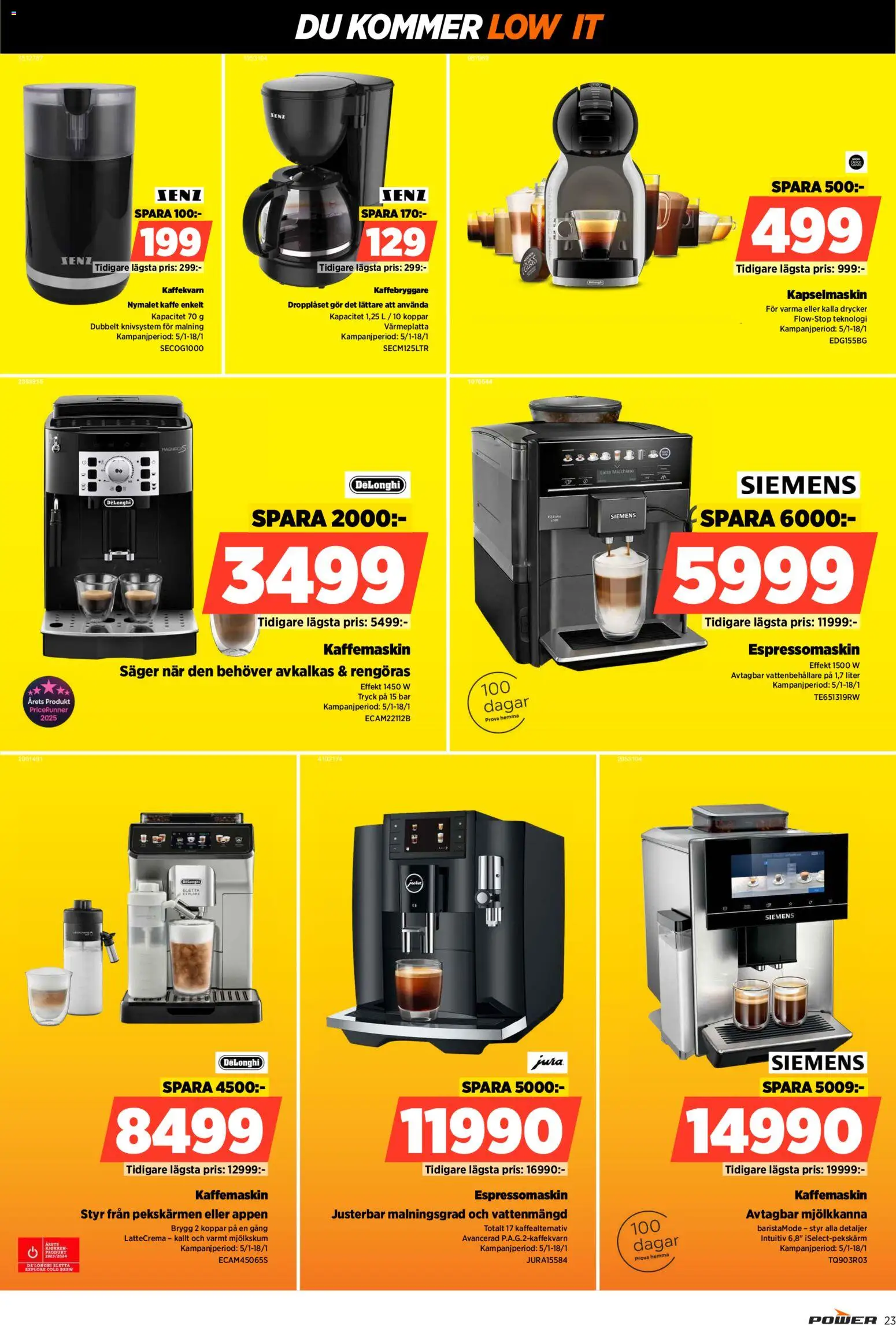 Power reklamblad aktuell från 12.01.2026 | Sida: 23 | Produkter: Kaffebryggare, Kaffe, Kapselmaskin