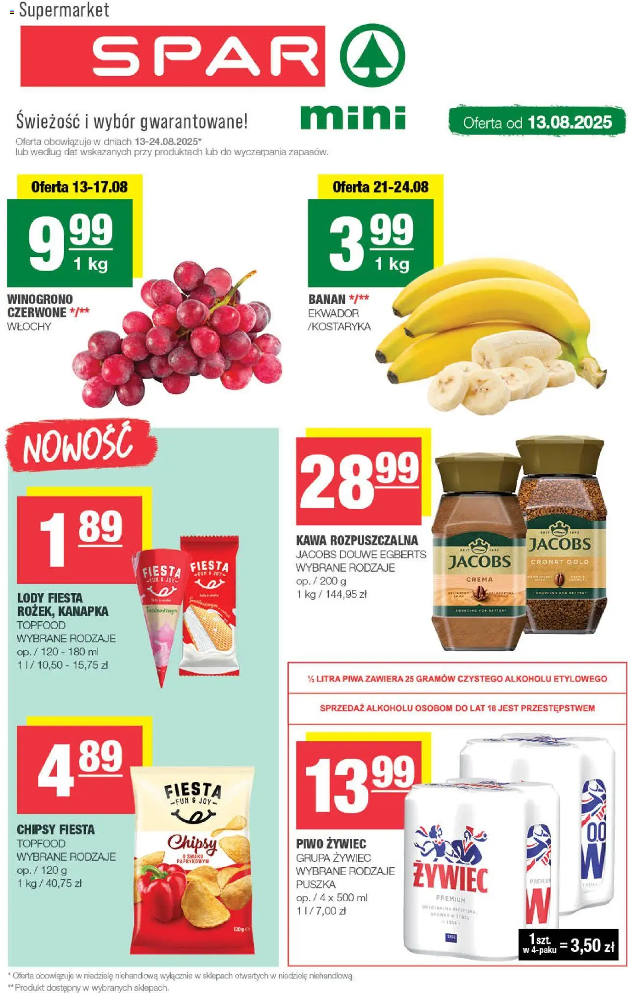 Spar Gazetka - Mini od 13.08.2025 | Strona: 1 | Produkty: Kawa rozpuszczalna, Kawa, Banan, Lody
